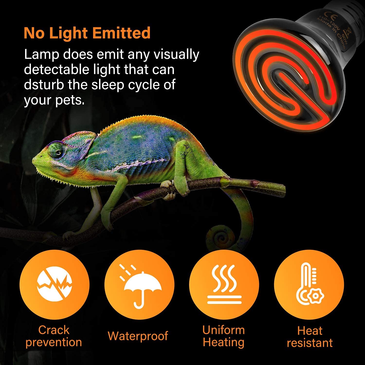 Simple Deluxe 50W (Mini) Ceramic Heat Emitter Reptile Heat Lamp Bulb No Light Emitting Brooder Coop Heater for Amphibian Pet & I