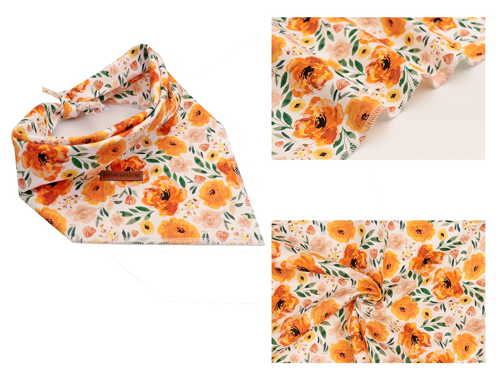 Elegant Little Tail Dog Bandanas - 1Pack Floral Print Washable Dog Scarf Female Square Dog Bib Kerchief Scarf Adjustable Pet Ban