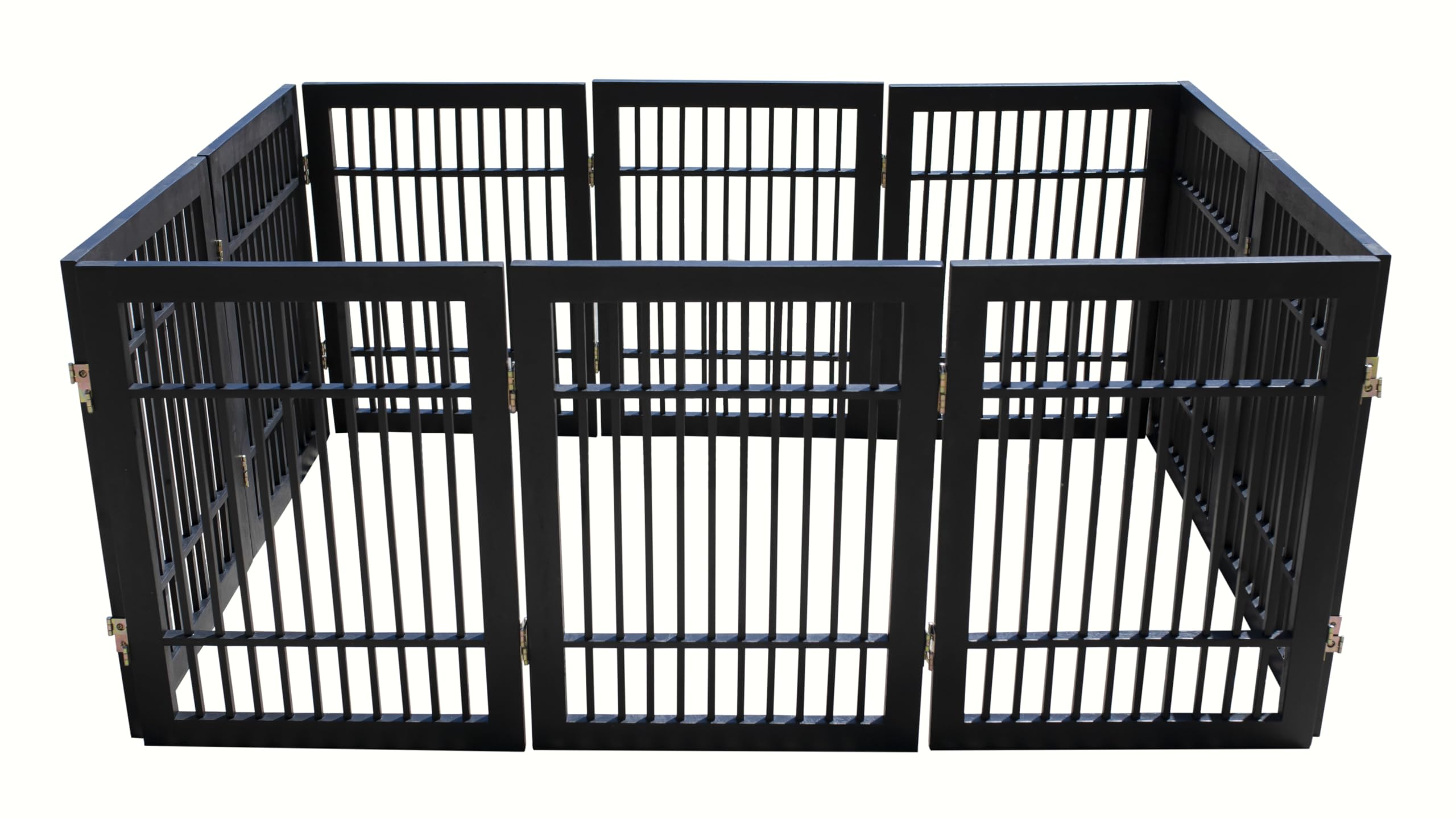 Pet Dog Gate Strong and Durable Freestanding Folding Acacia Hardwood Portable Wooden Fence Indoors or Outdoors by Urnporium (Bla