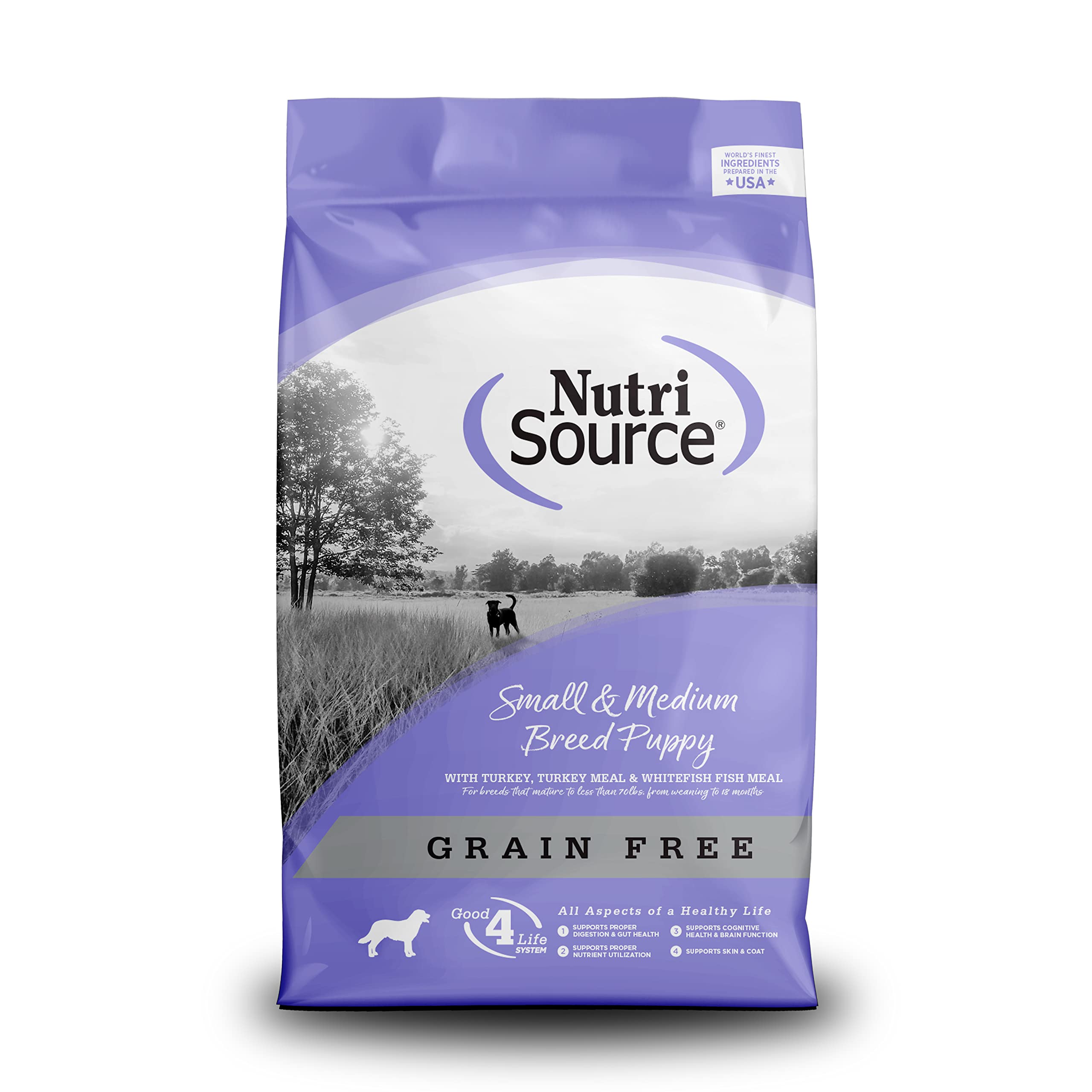 NutriSource Grain Free Dry Puppy Food for Small and Medium Breeds, Turkey, Whitefish and Menhaden Fish Meal, 26LB