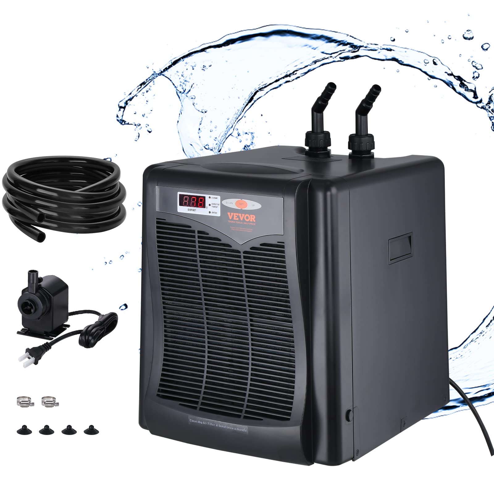 VEVOR Aquarium Chiller, 110 Gal 416 L, 1/3 HP Hydroponic Water Chiller, Quiet Refrigeration Compressor for Seawater and Fresh Wa
