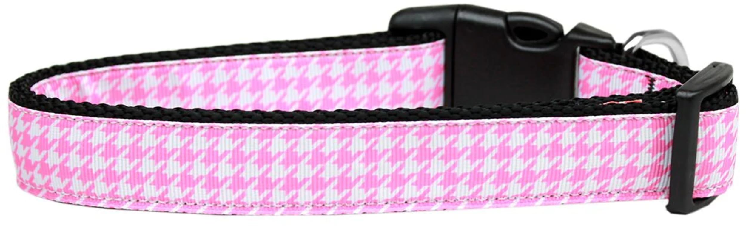 Pet Dog & Cat Nylon Collar or Leash, "Houndstooth Pink" LG Collar