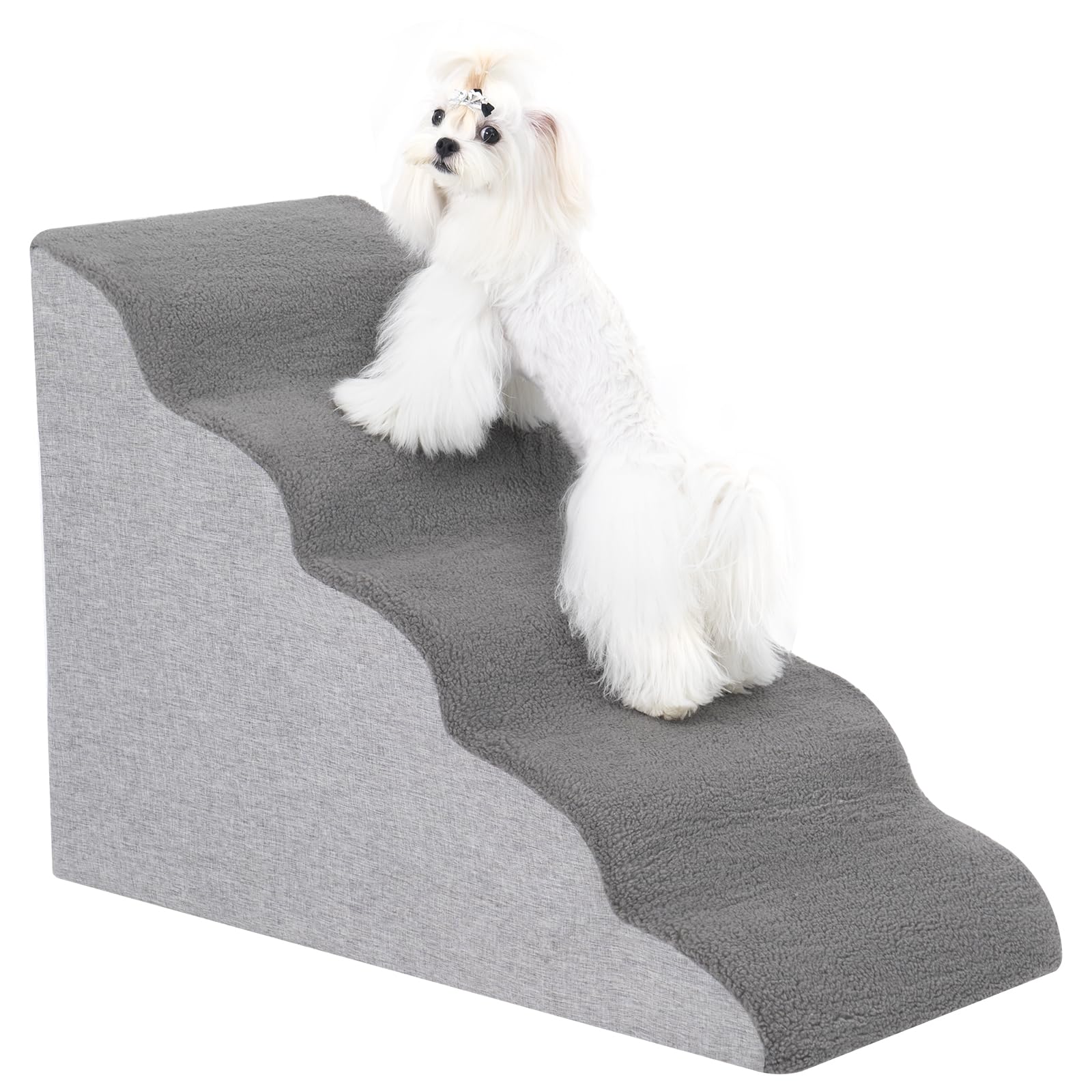 Uross Dog Stairs For Small Dogs - 5 Tier Steps & Ramps, High Density Foam Pet Steps, Gray