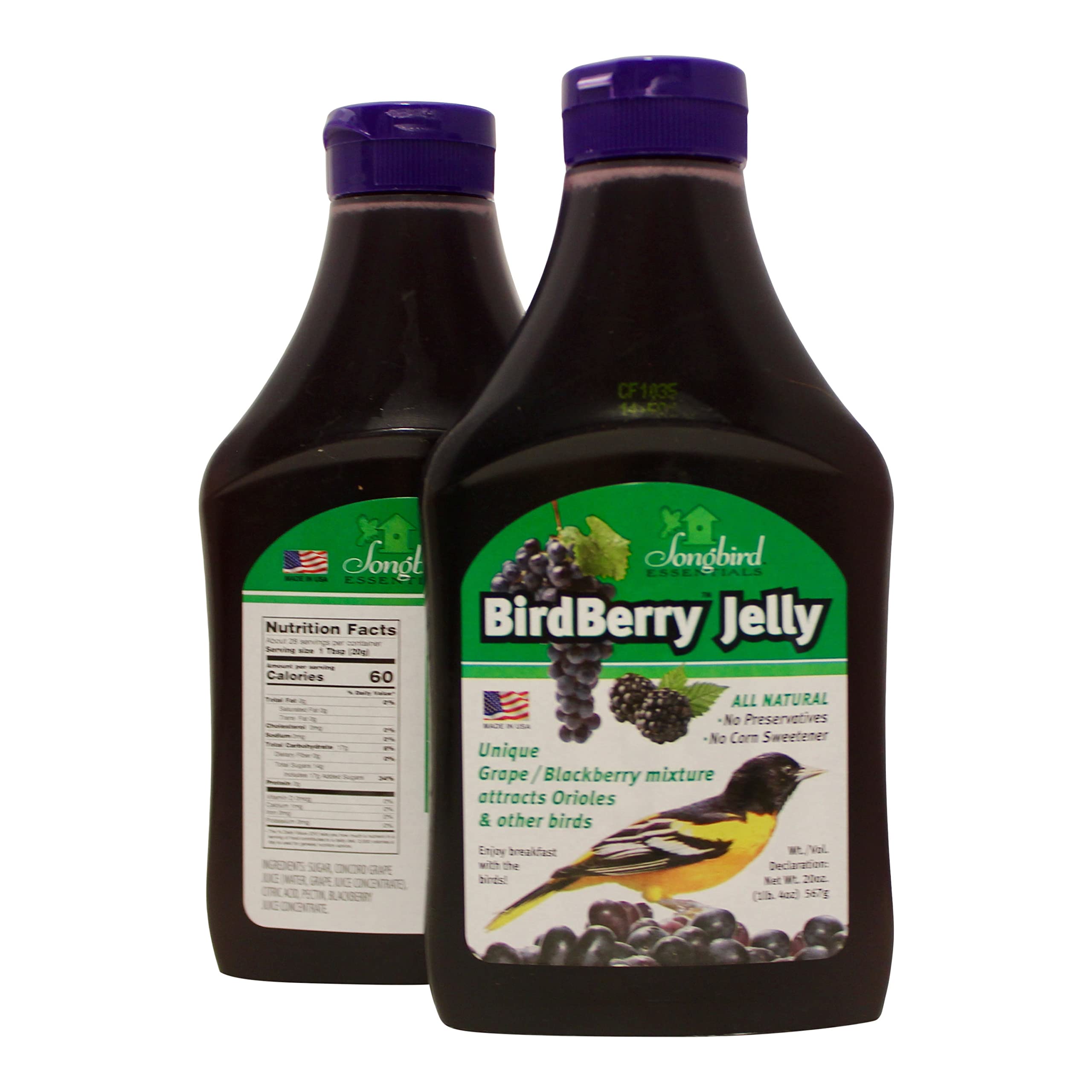 Songbird Essentials 20 Ounce BirdBerry Jelly Squeeze Bottle Bird Feeder Jelly, Grape and Blackberry Jelly Made Just for Birds [P