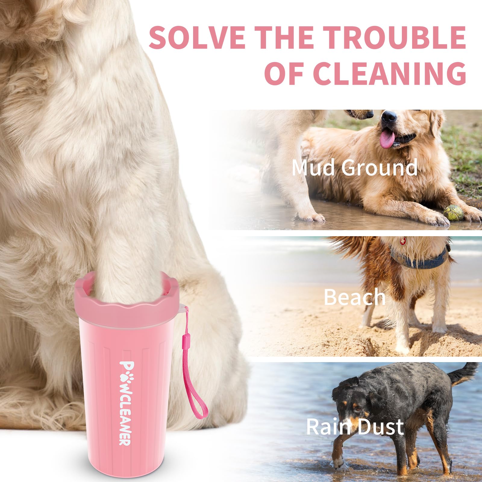 Dog Paw Cleaner For Dogs, (With 3Pcs Absorbent Towels & Adjustable Bath Brush) Dog Paw Washer, Pet Foot Cleaner (Pink, Large)