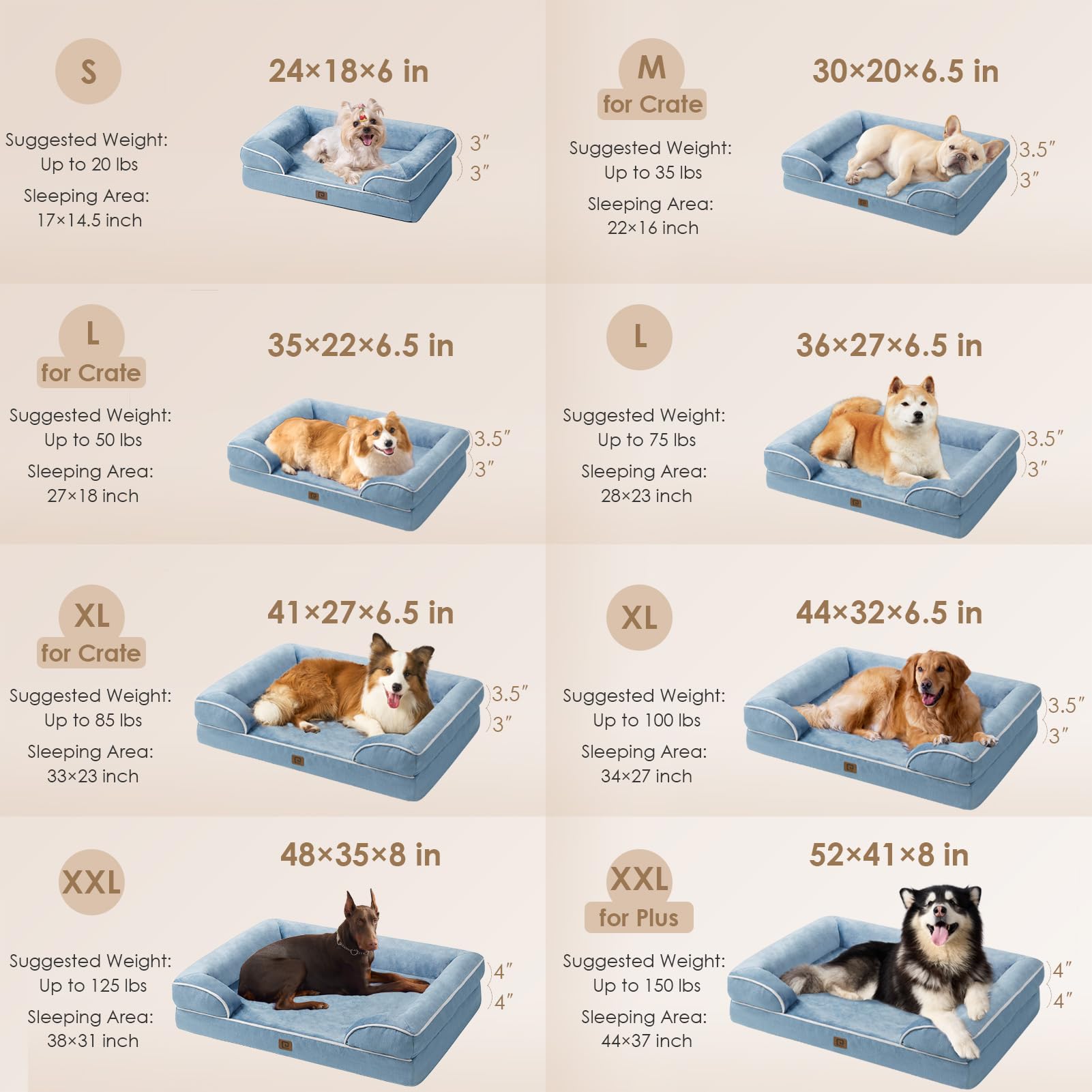 EHEYCIGA Orthopedic Dog Bed, Waterproof Memory Foam, 30"x20"x6.5", Washed Blue, Non-Slip Bottom, Removable Cover