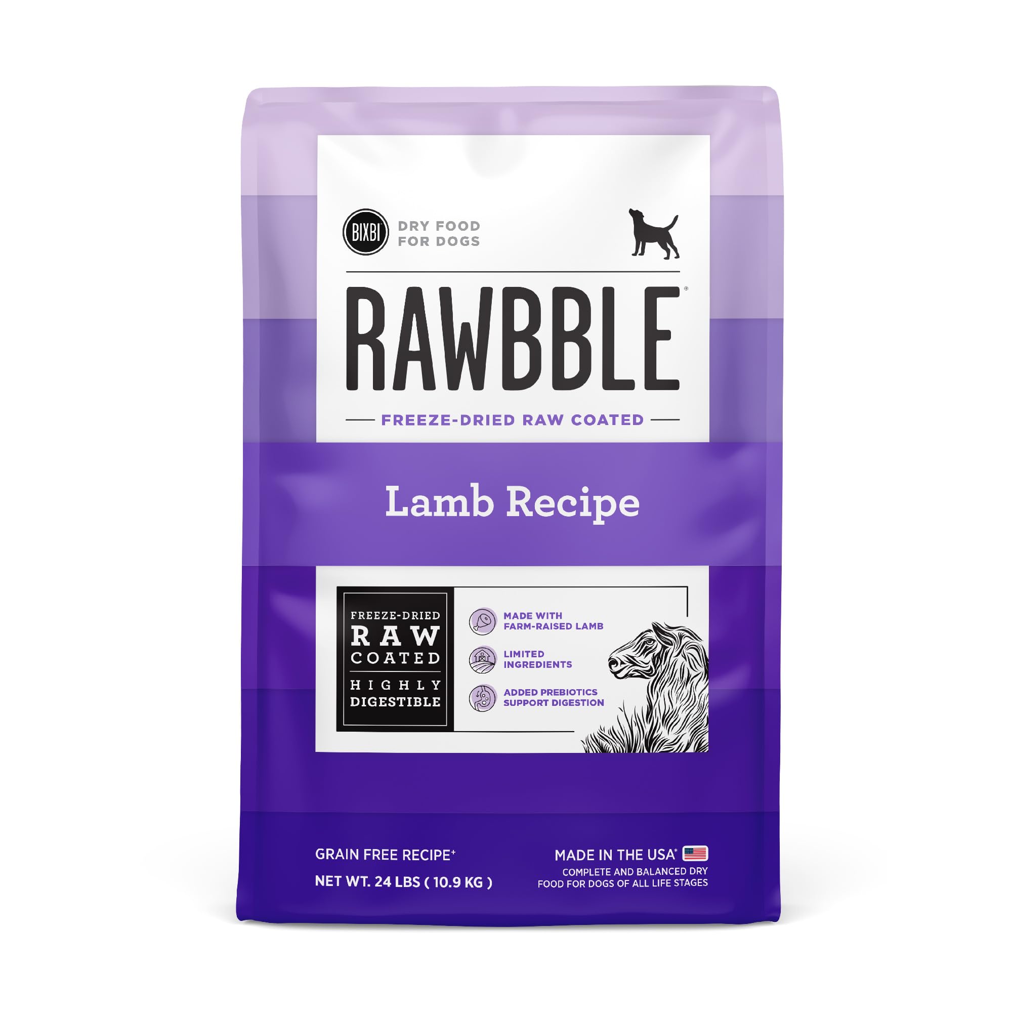 BIXBI Rawbble Dry Dog Food, Lamb, 24 lbs - USA Made with Fresh Meat - No Meat Meal & No Corn, Soy or Wheat - Freeze Dried Raw Co