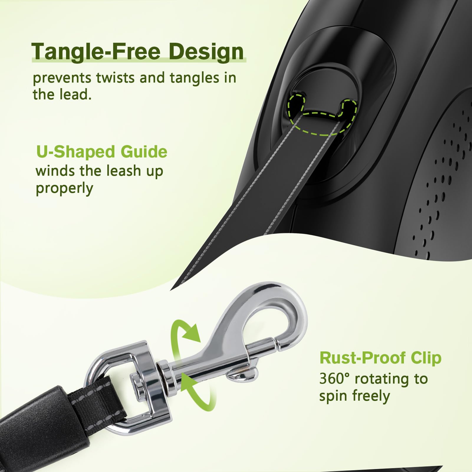 Pecute Retractable Dog Leash, 26ft Heavy Duty, Reflective, for Large Dogs up to 110 lbs, Black, Model PRL-8M04
