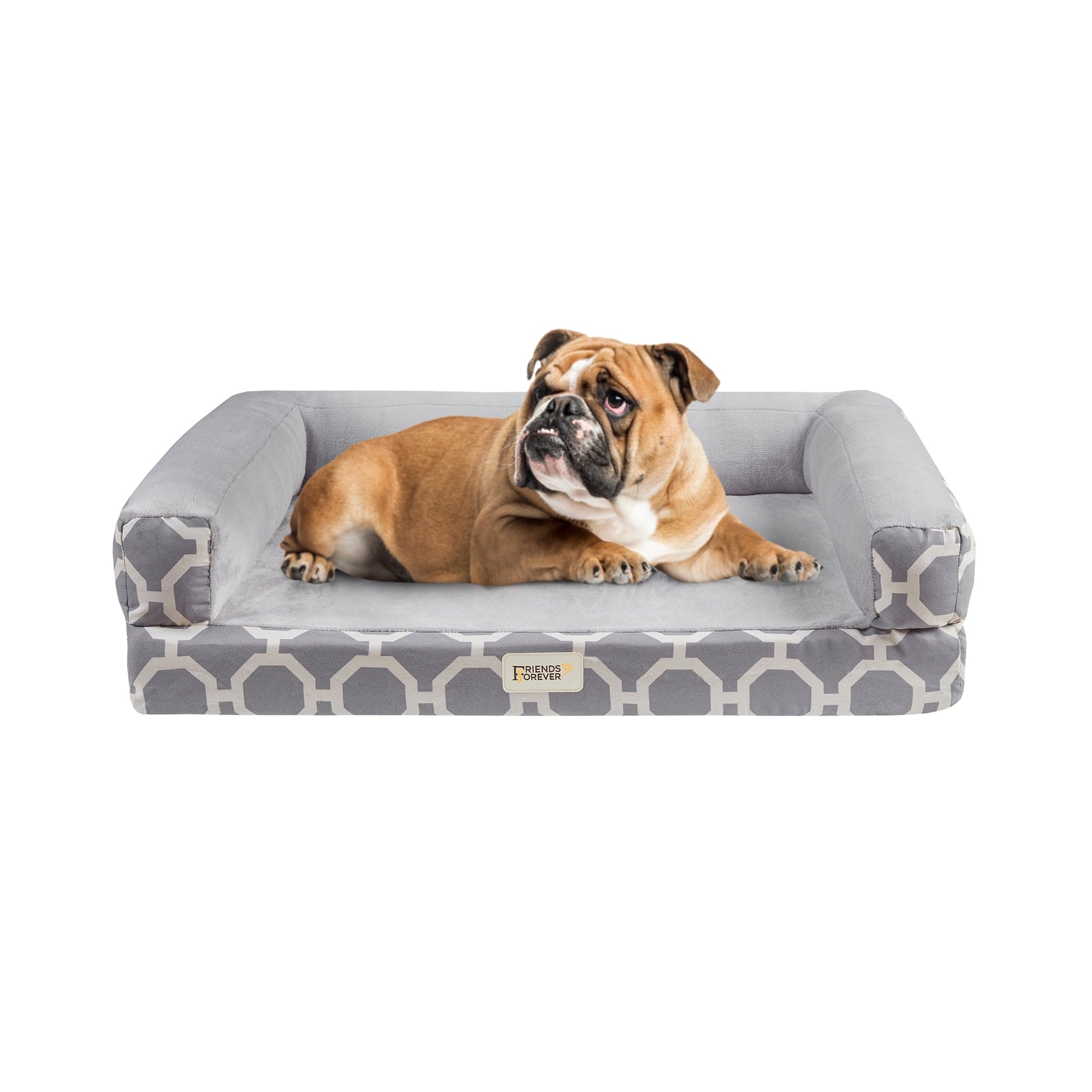 Friends Forever Harper Memory Foam Orthopedic Dog Bed, Calming Couch For Indoor Pet With Bolster, Machine Washable Extra Soft Fa