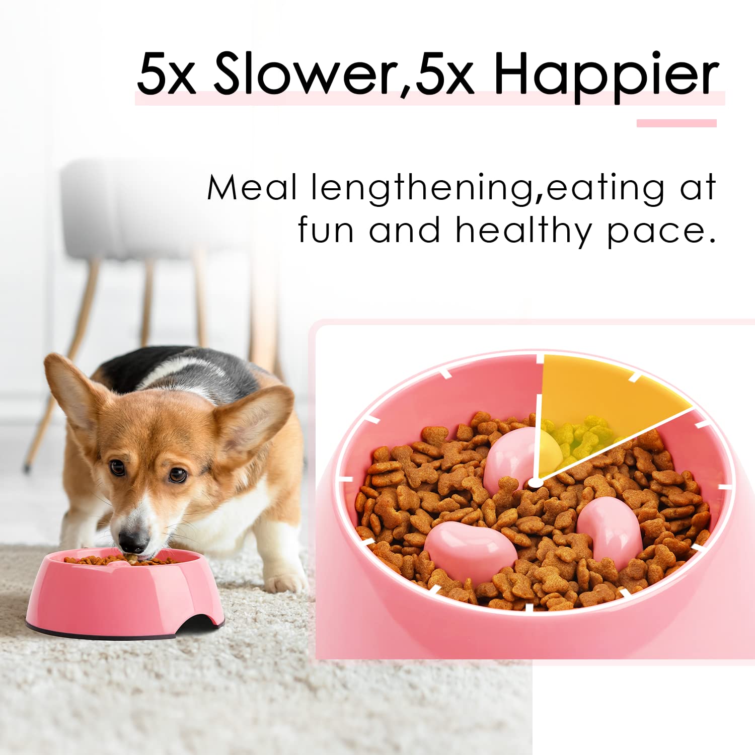 Super Design Slow Feeder Dog Bowl, 3 Cup, Non-Slip, Heat-Resistant, Sturdy, Dishwasher Safe, Suitable for Large Dogs