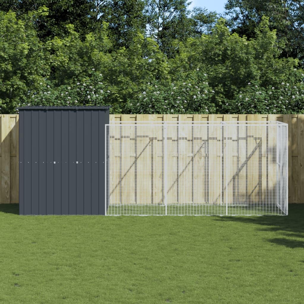 vidaXL Dog House with Run Anthracite 65x420.1x71.3 Galvanized Steel