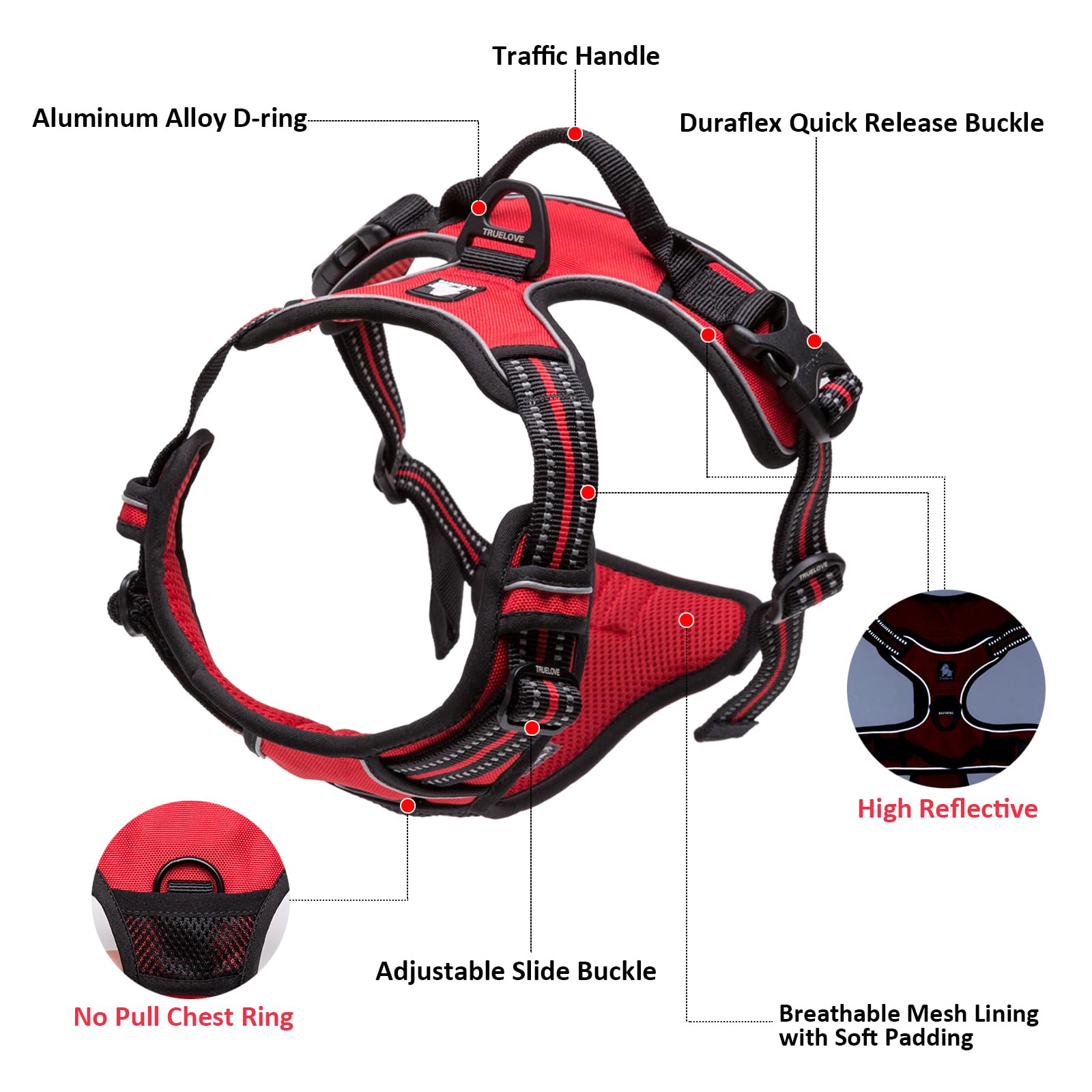 True Love Adjustable No-Pull Dog Harness Reflective Pup Vest Harnesses Comfortable Control Brilliant Colors Truelove Tlh5651(Neon Yellow,Xs)