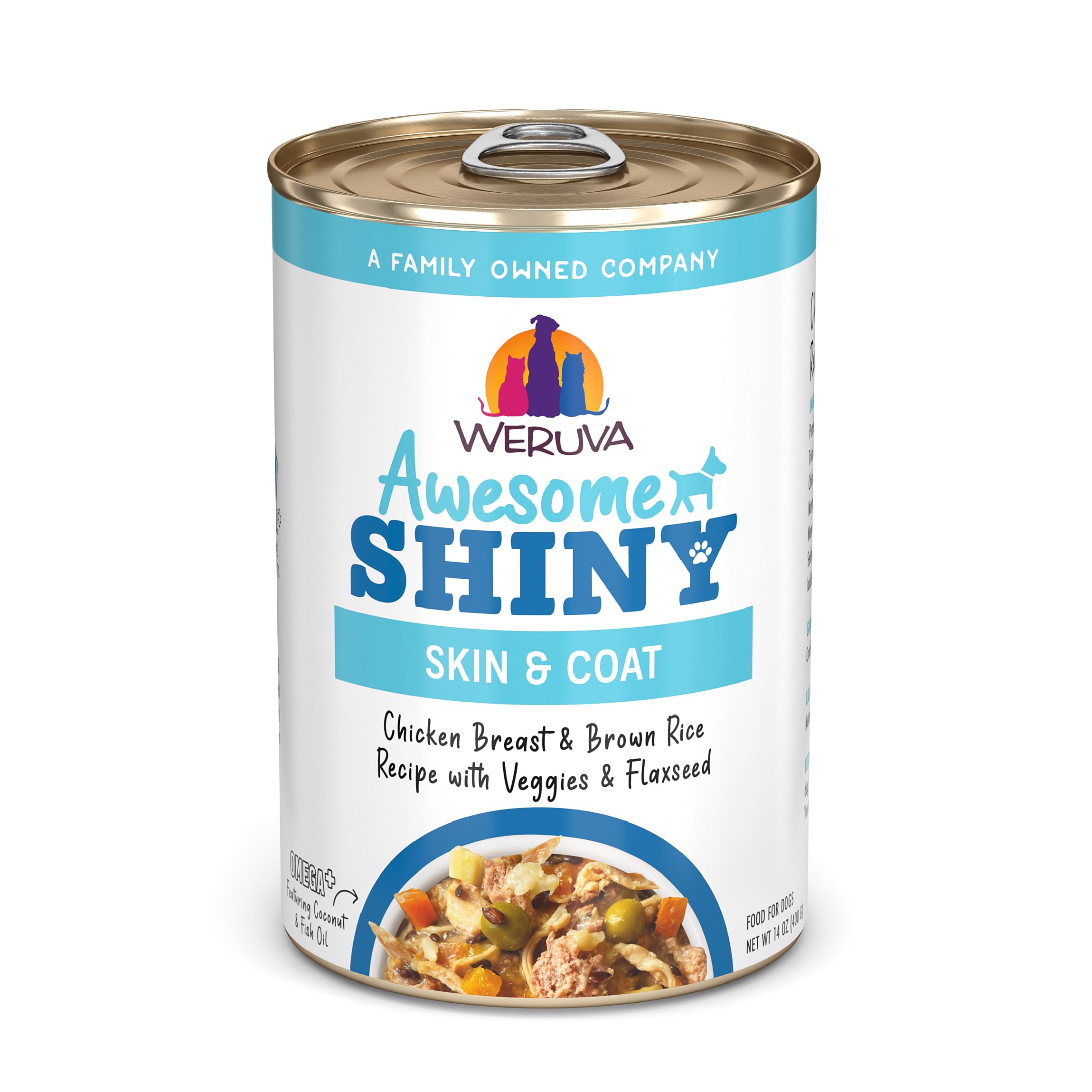 Weruva Awesome Shiny Wet Dog Food, Chicken & Brown Rice with Veggies, 14oz Can (Pack of 10)