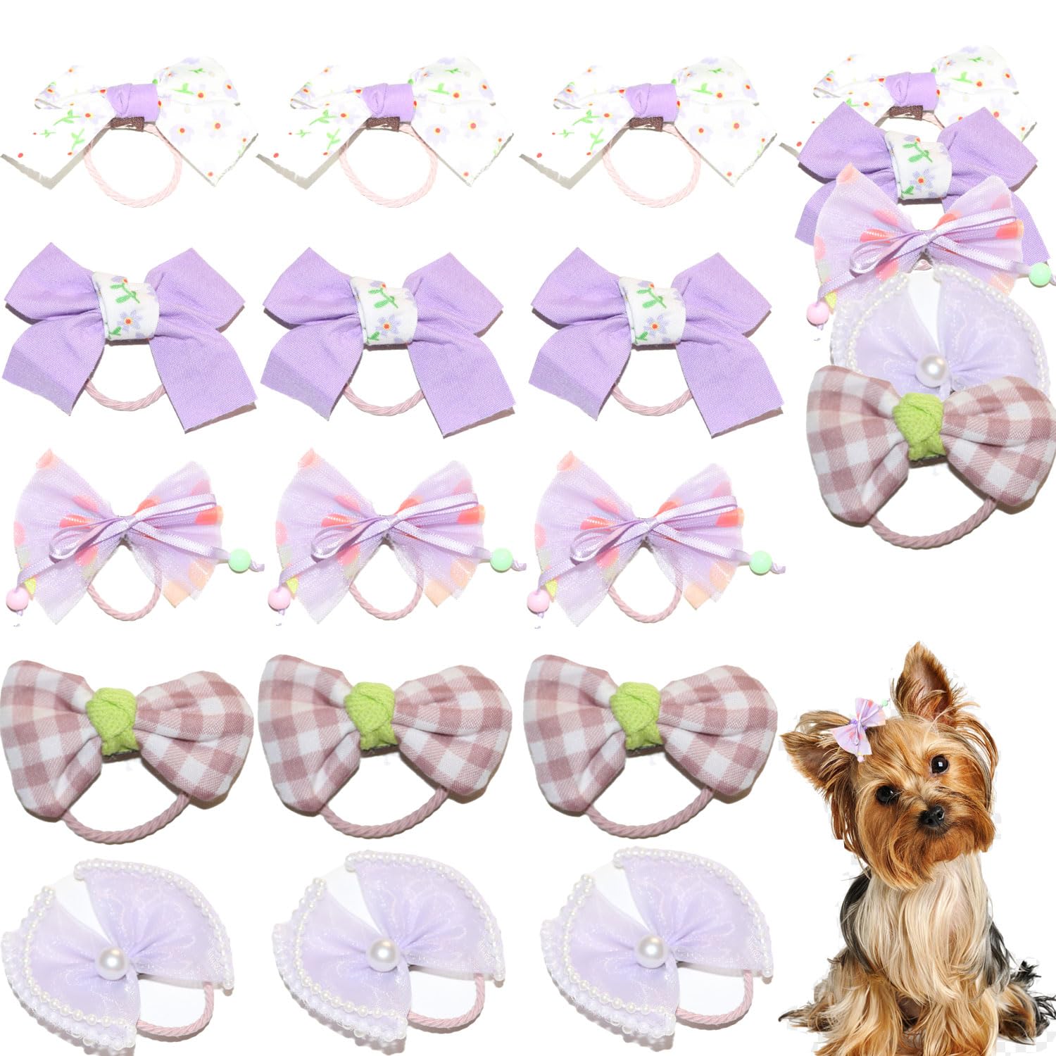 Zaabaazina 20Pcs Purple Dog Hair Bows For Small Dogs - Yorkie Puppy Hair Accessories With Rubber Bands, Cute Bowknot Hair Clips 