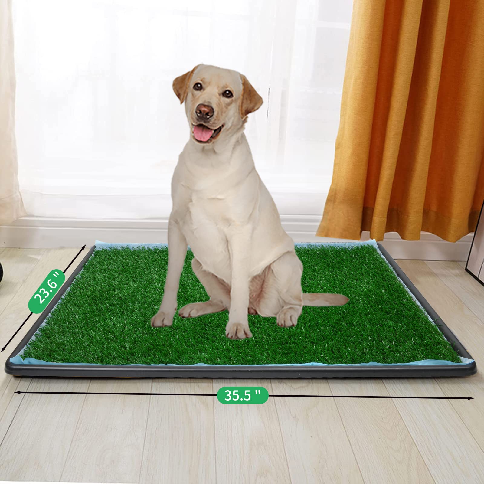 Oiyeefo Dog Grass Pad With Tray,35.5    X 23.6    Indoor Dog Potty System 2 Pics Replacement Artificial Grass Mats-5 Pics Dispos