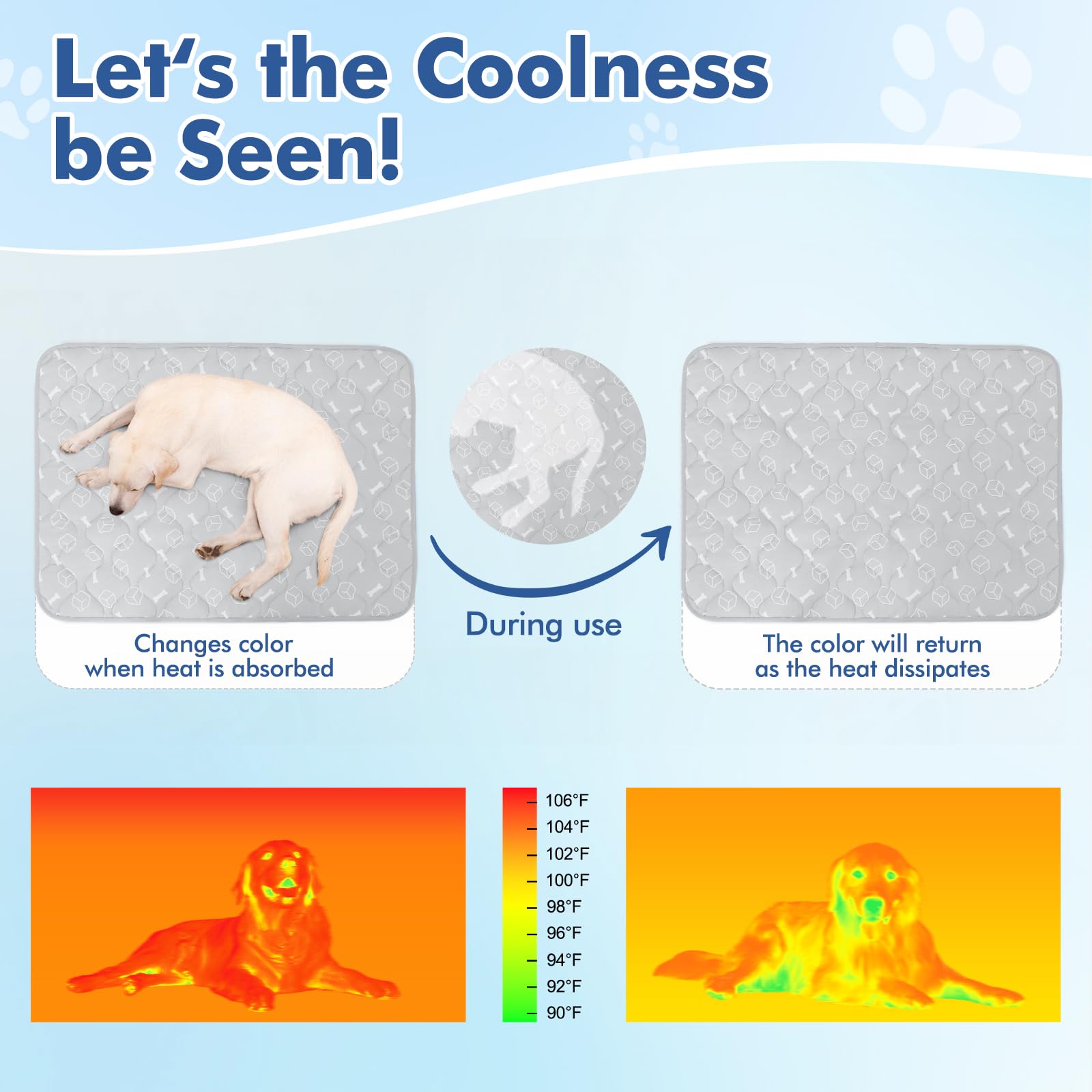 Rywell Dog Cooling Mat 2.0, Elegant Grey, 44 * 32 Thickened Cooling Pad For Extra Large Dogs, Internal Waterproof & Endothermic