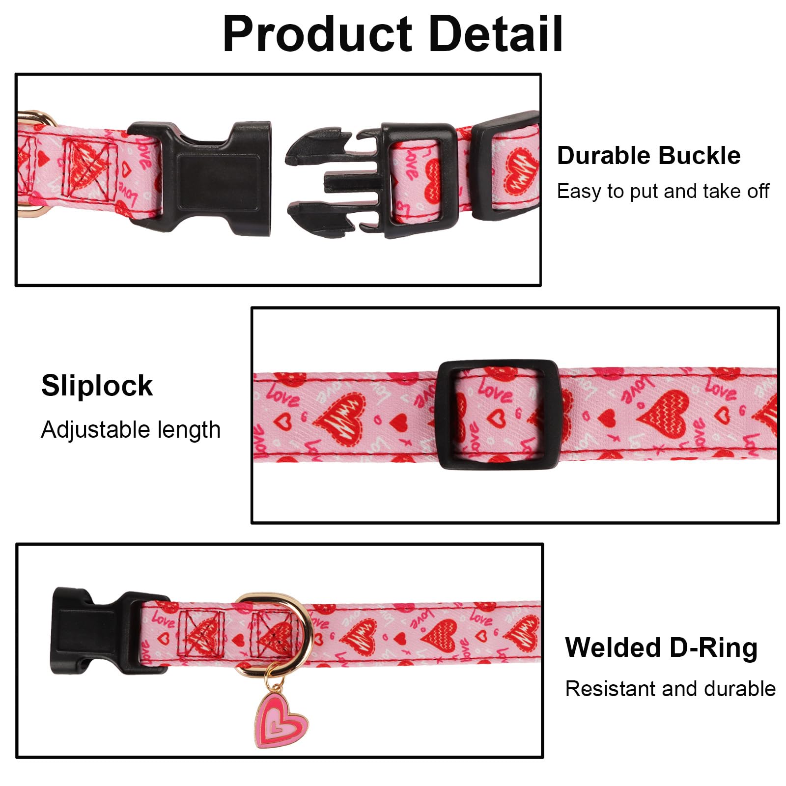 Ptdecor Valentine Dog Collar With Bowtie Adjustable Pink Love Heart Pet Collars Valentine Collars For Large Dogs Pets (Large)