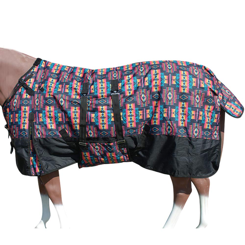 Hilason Black Aztec 66 In 1200D Winter Waterproof Poly Horse Blanket Belly Wrap | Horse Blanket | Horse