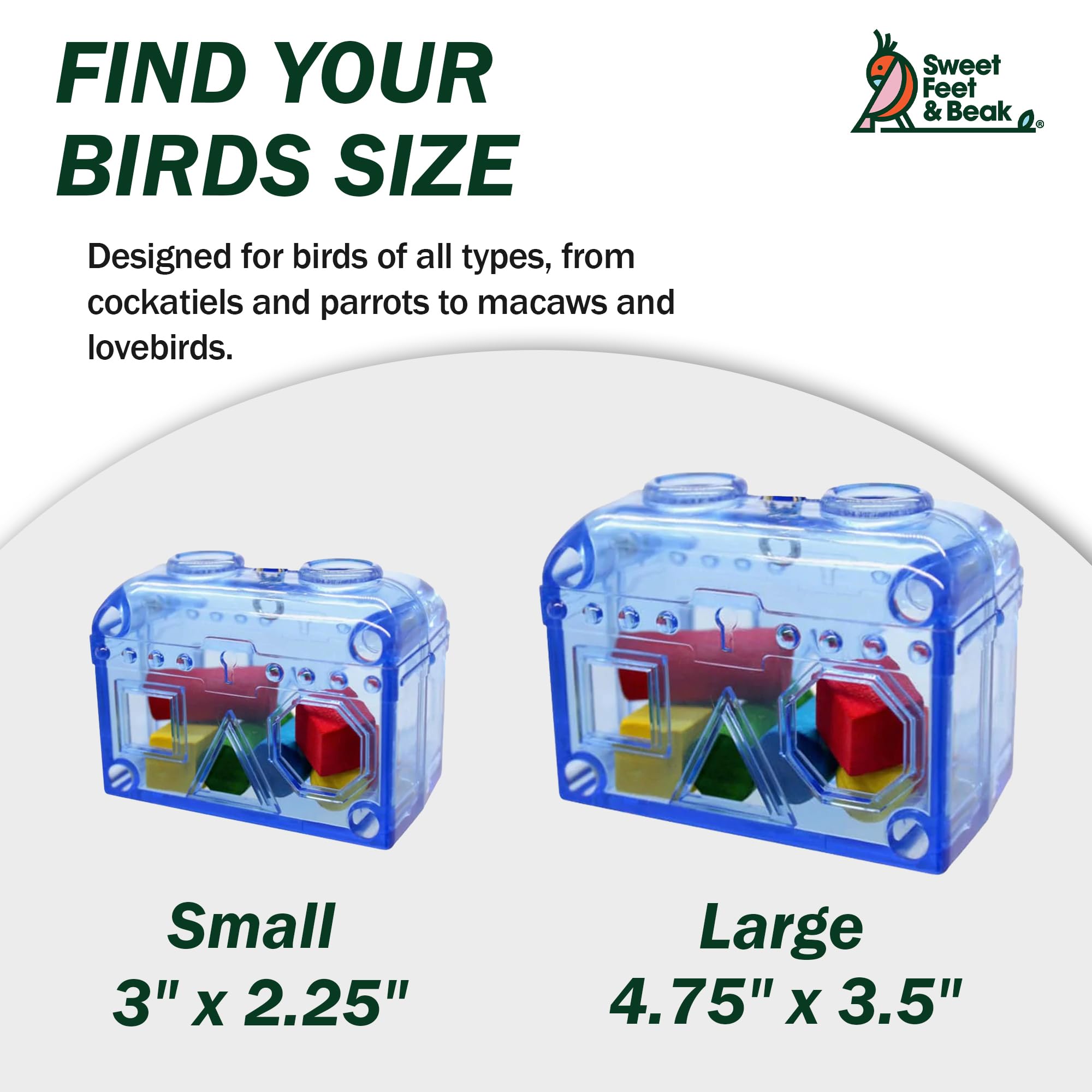 Sweet Feet and Beak Large or Small Treasure Chest - Perfect Bird Cage Toy Colorful, Safe, Easy to Install - Washable, Refillable