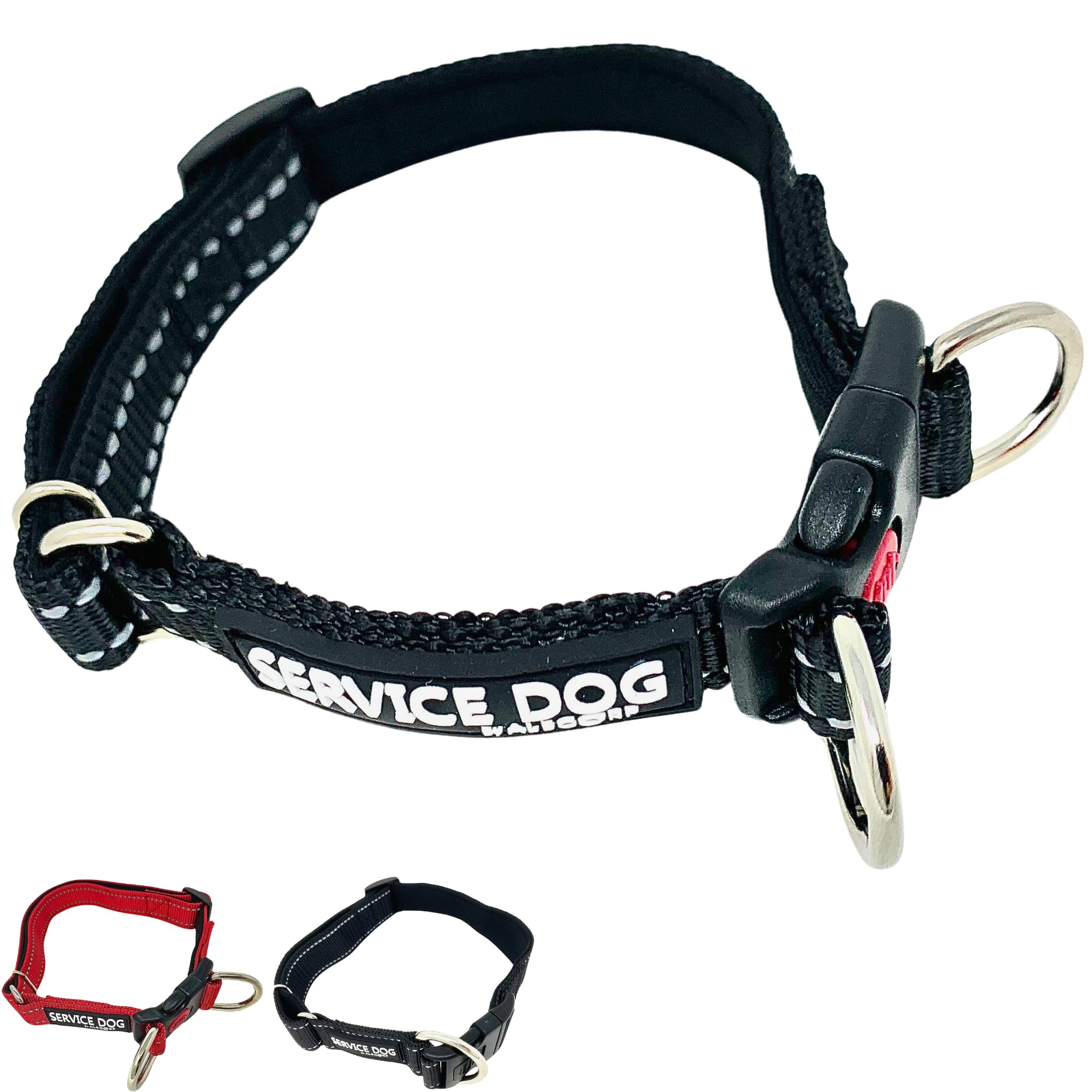 Albcorp Reflective Service Dog Collar - Sizes Xs To Xl (8.6-28.7 Inches), Service Dog Rubber Patch, Neoprene-Padded Comfort & Hi