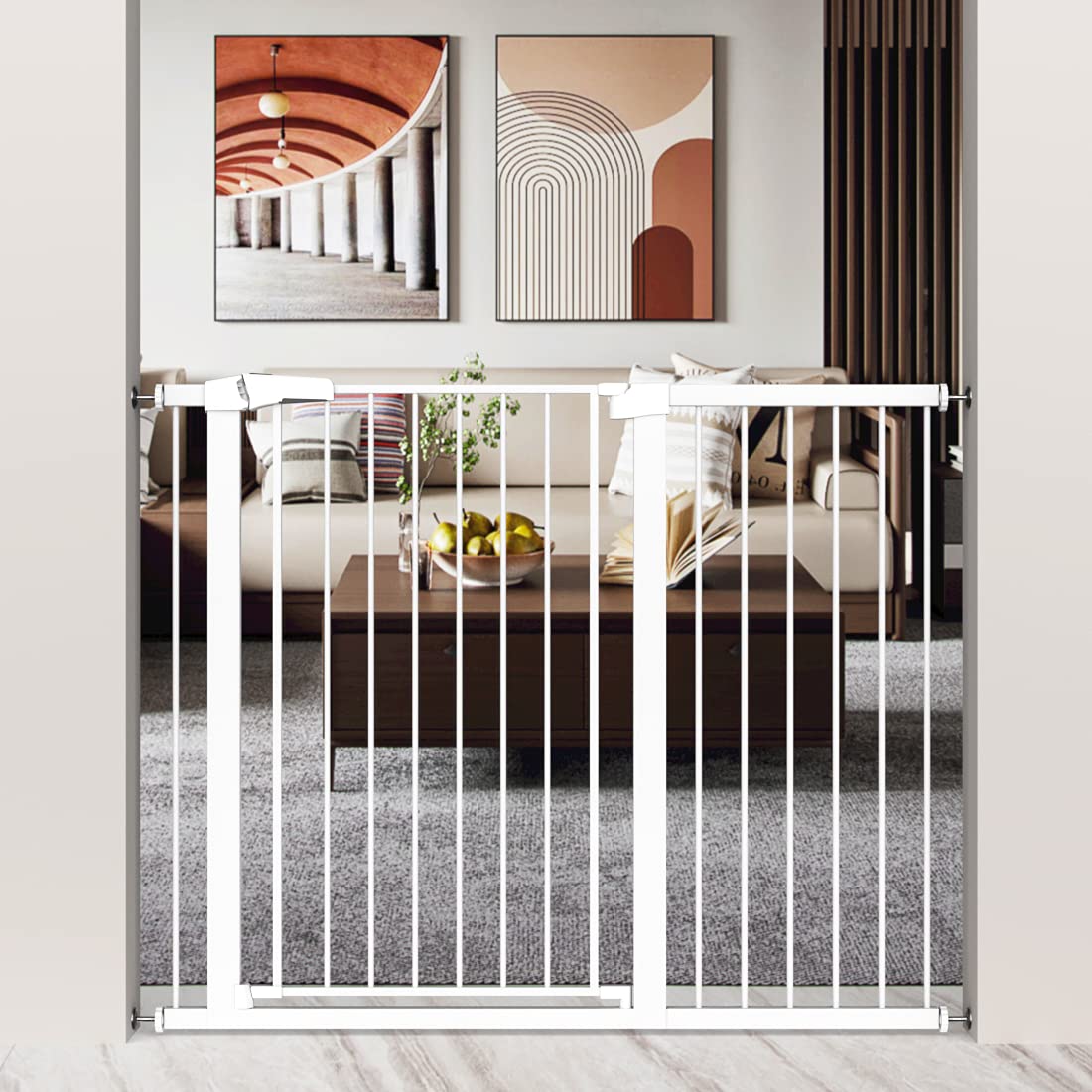 Extra Tall Baby Gate Stand 38' Tall - 37.80'-40.55' Wide Metal Walk Through Pet Gate For Doorway Stairs - No Drill Pressure Mounted Safety Gate