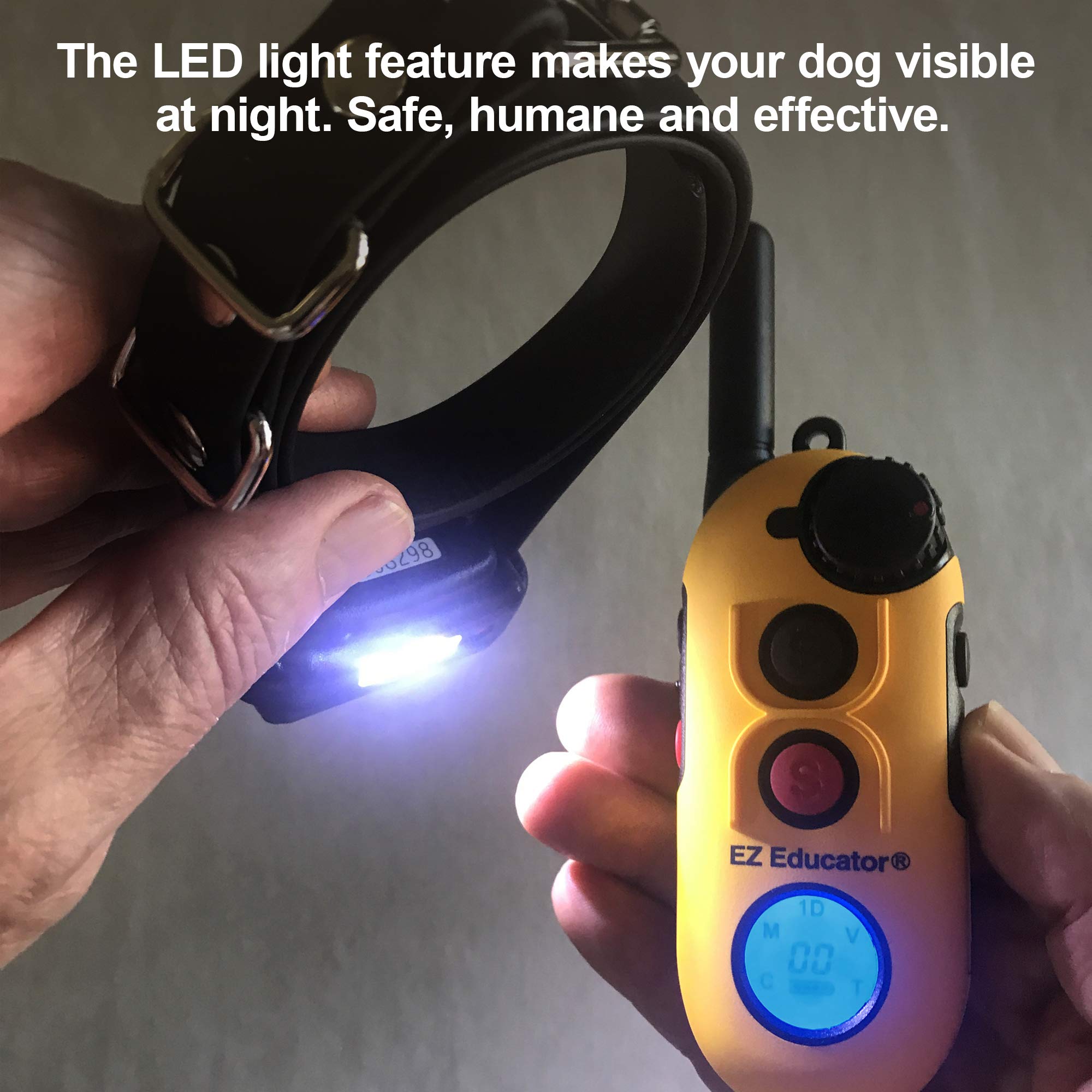 Educator Ez 1/2 Mile Dog Training Collar With Ergonomic Remote, Safe Humane Vibration Stimulation, Pavlovian Tone, Waterproof, Odorproof Biothane Collar, Night Light, Rechargeable, 1 Dog, Yellow