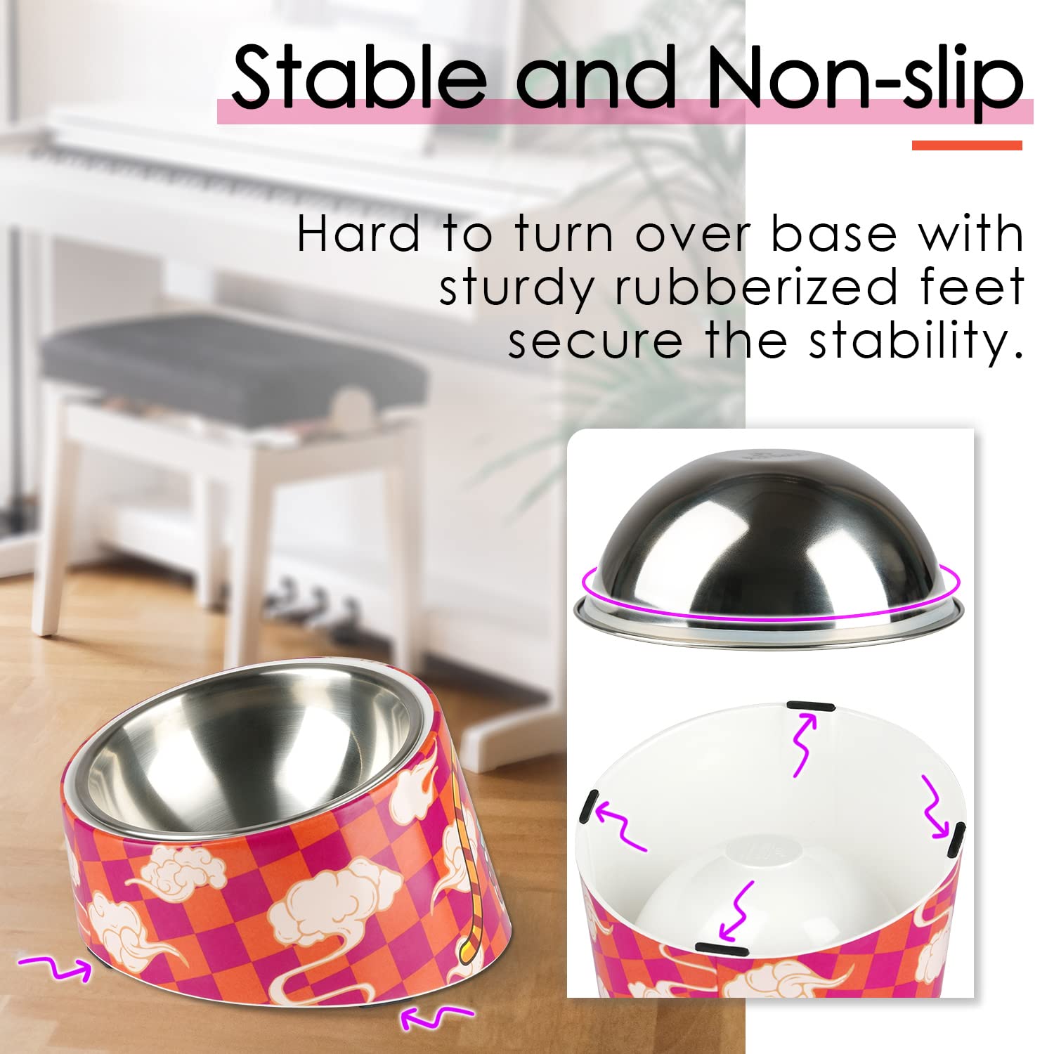 Super Design Mess Free 15 Slanted Bowl for Dogs and Cats, Tilted Angle Bulldog Bowl Pet Feeder, Non-Skid & Non-Spill, Easier to