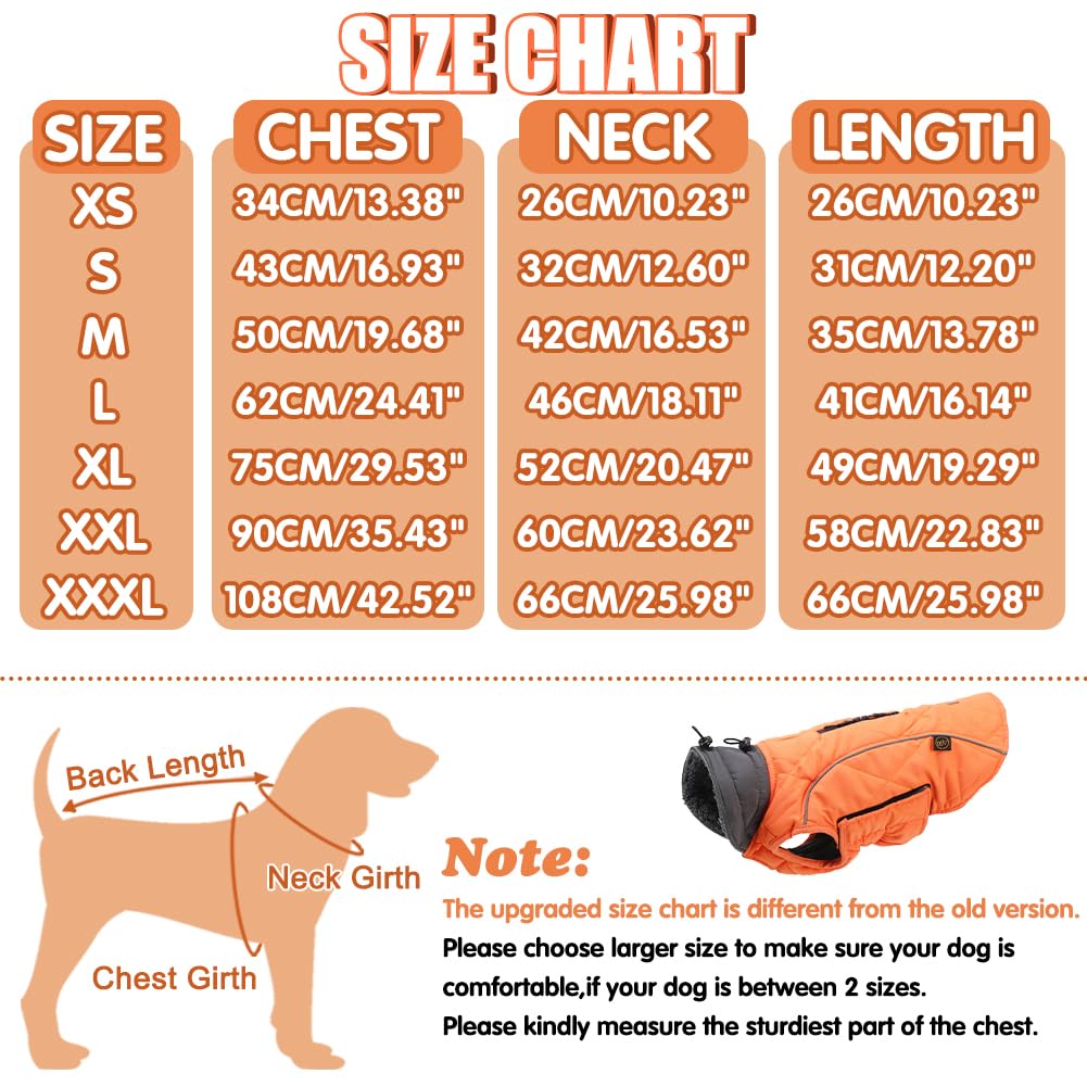 Emust Winter Dog Coats, Fleece Dog Apparel For Cold Weather, British Style Windproof Warm, Orange, Xs