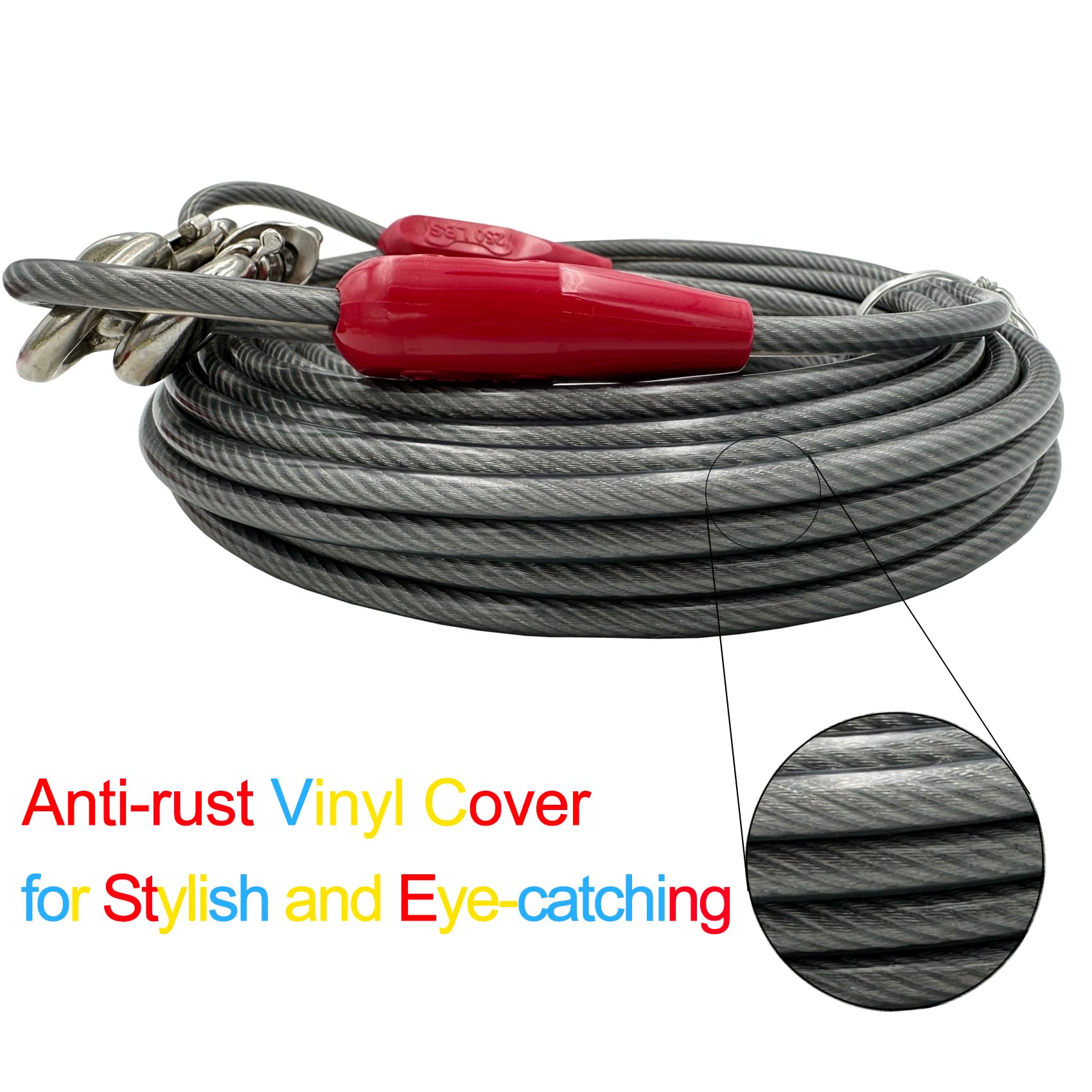 Petest 40Ft Tie-Out Cable With Crimp Cover For Super Dogs Up To 250 Pounds