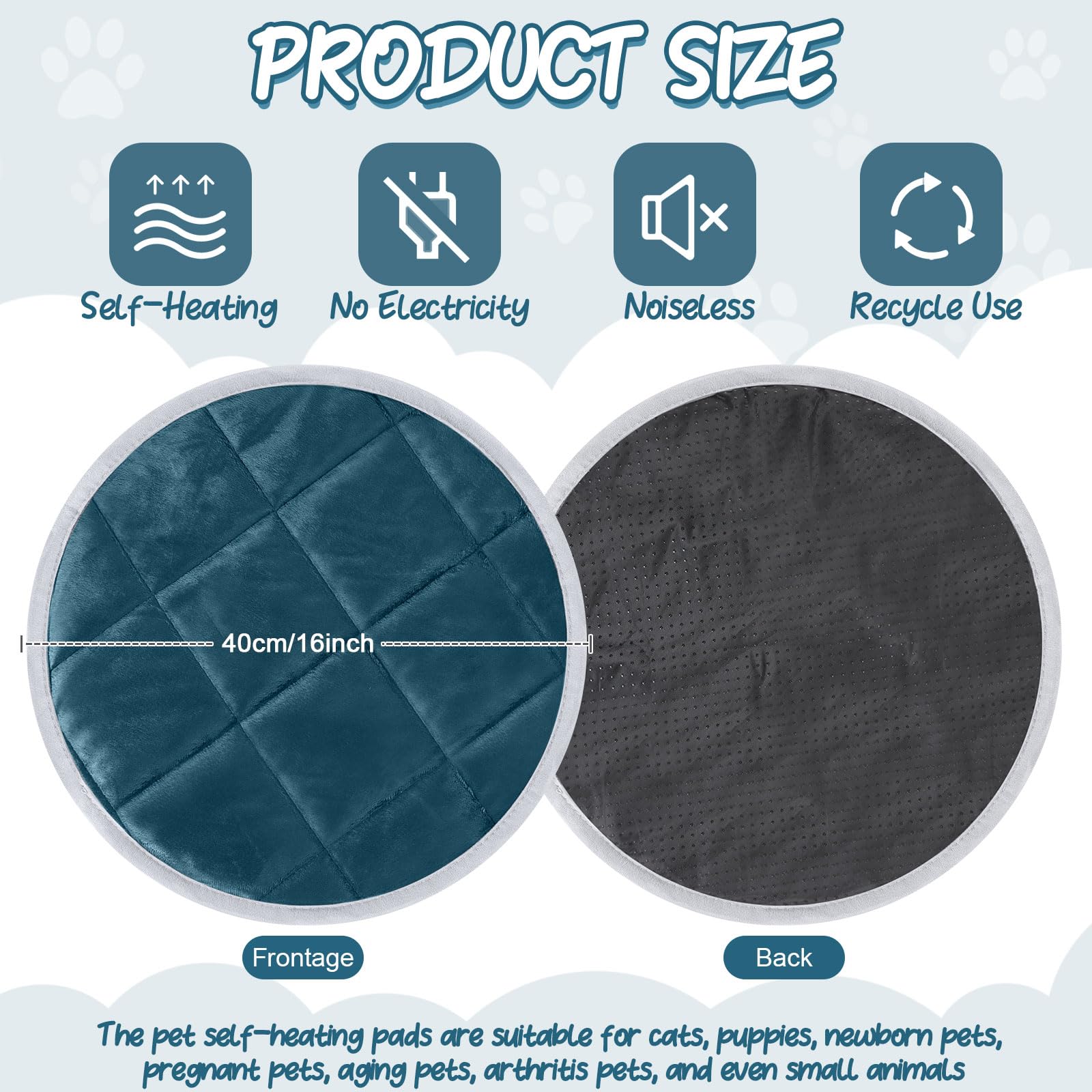 Drydiet 2 Pcs Cat Heating Pad Round 16 Inch Self Heating Cat Mat Washable Heated Bed Anti Slip Warming Pad Pet Bed Mat For Kenne