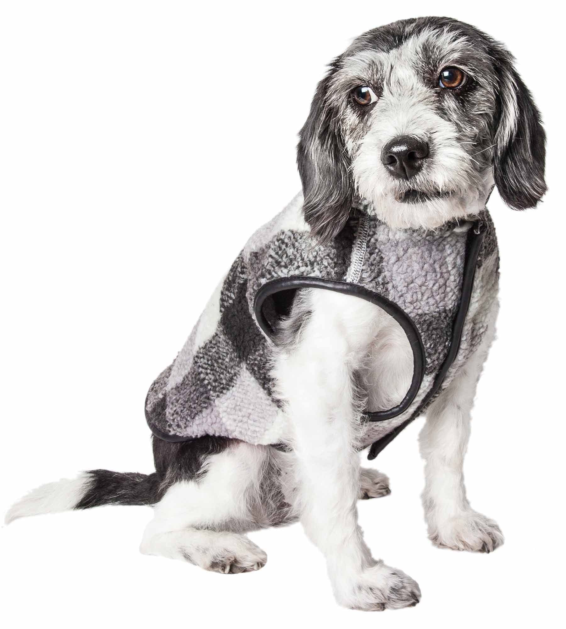 Pet Life ® 'Black Boxer' Plaid Dog Coat - Insulated Plaid Dog Jacket with Reversible Sherpa Lining - Winter Dog Coat for Small Medium Large Dogs