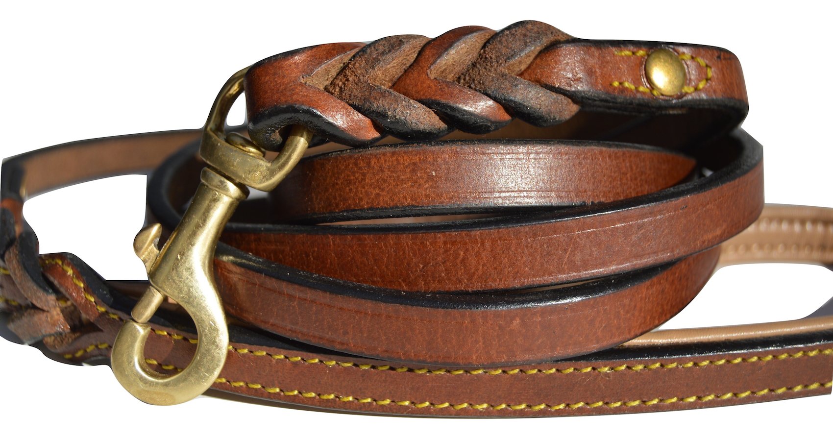 Soft Touch Collars Leather Braided Dog Leash, Brown With Padded Handle For Comfort, 6 Foot