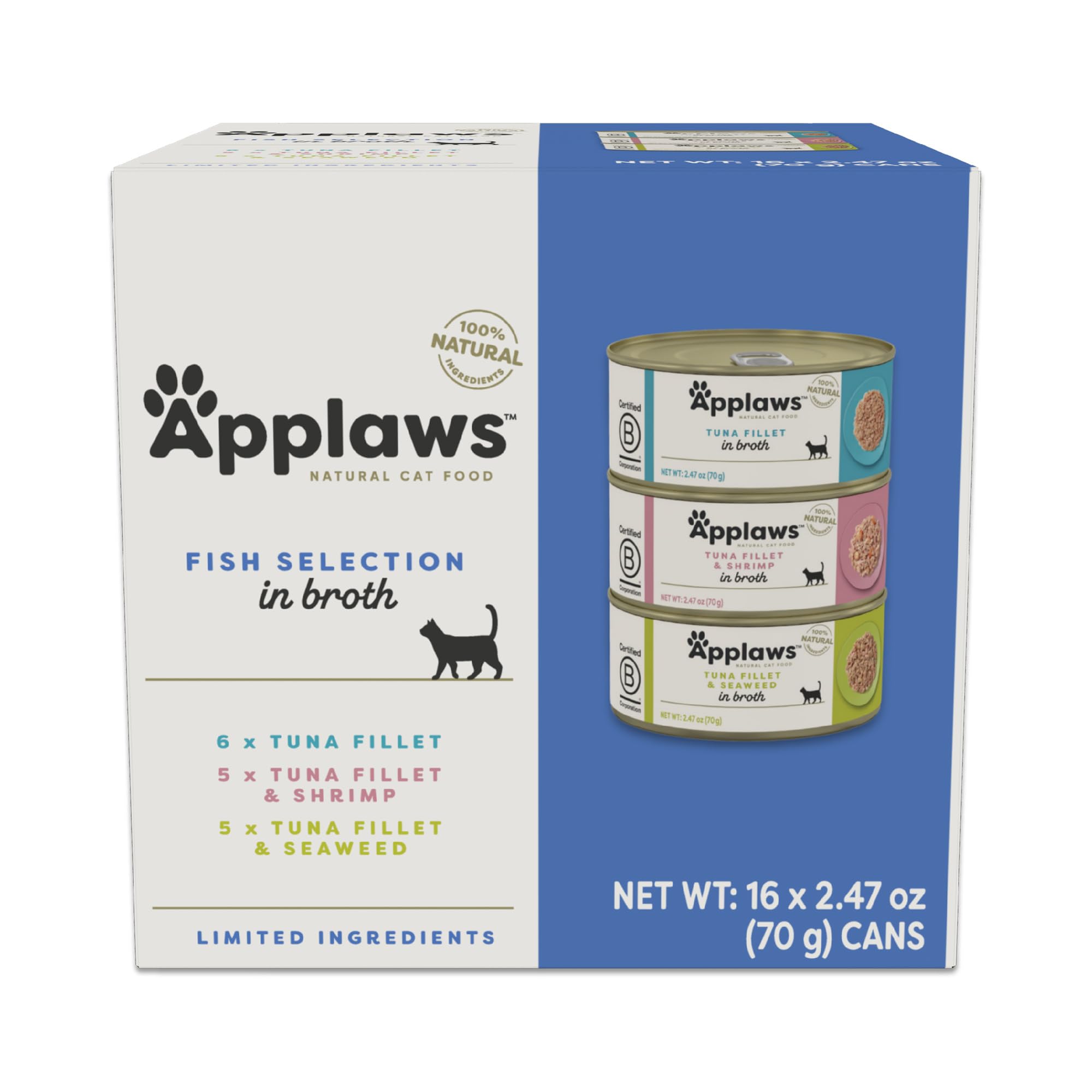Applaws Natural Wet Canned Cat Food, Made with Limited and Natural Ingredients, Real Protein with No Artificial Additives, Fish