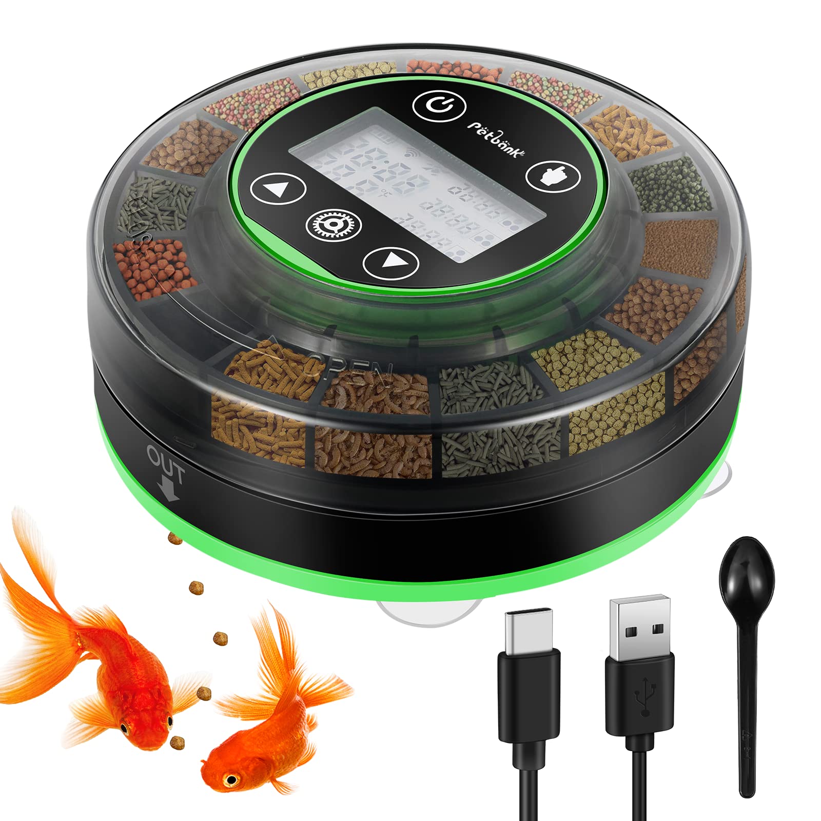 Petbank Automatic Fish Feeder for Aquarium - Moisture-Proof and Precision Feeding Betta Vacation Feeder, USB Rechargeable Auto F
