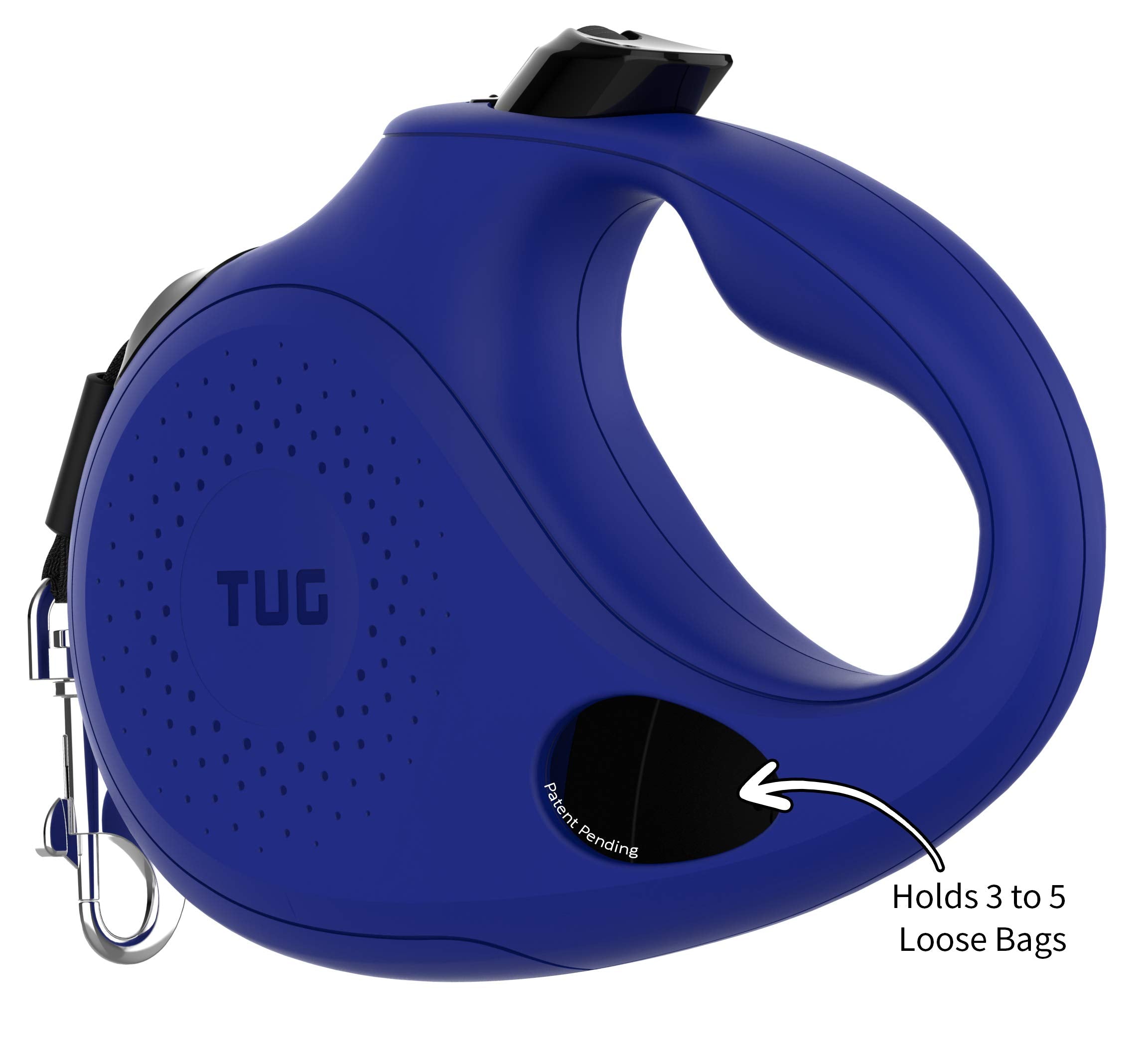 TUG Retractable Dog Leash, Tangle-Free with Waste Bag Dispenser, Small, Blue, Nylon