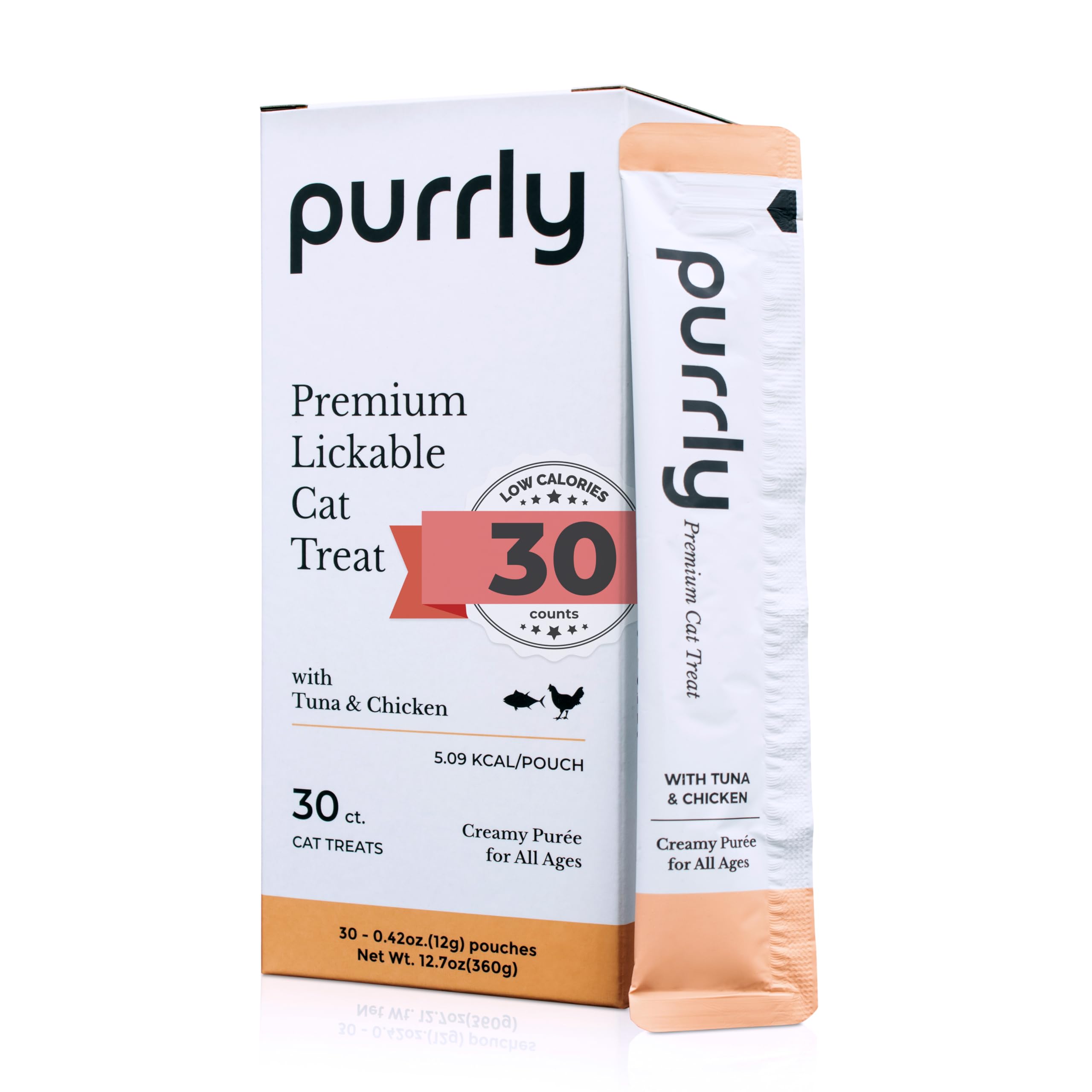 Purrly Cat Treat Topper Lickable Wet Squeezable Healthy Human-Grade Tuna & Chicken Breast with Prebiotic and Dietary Fiber for I