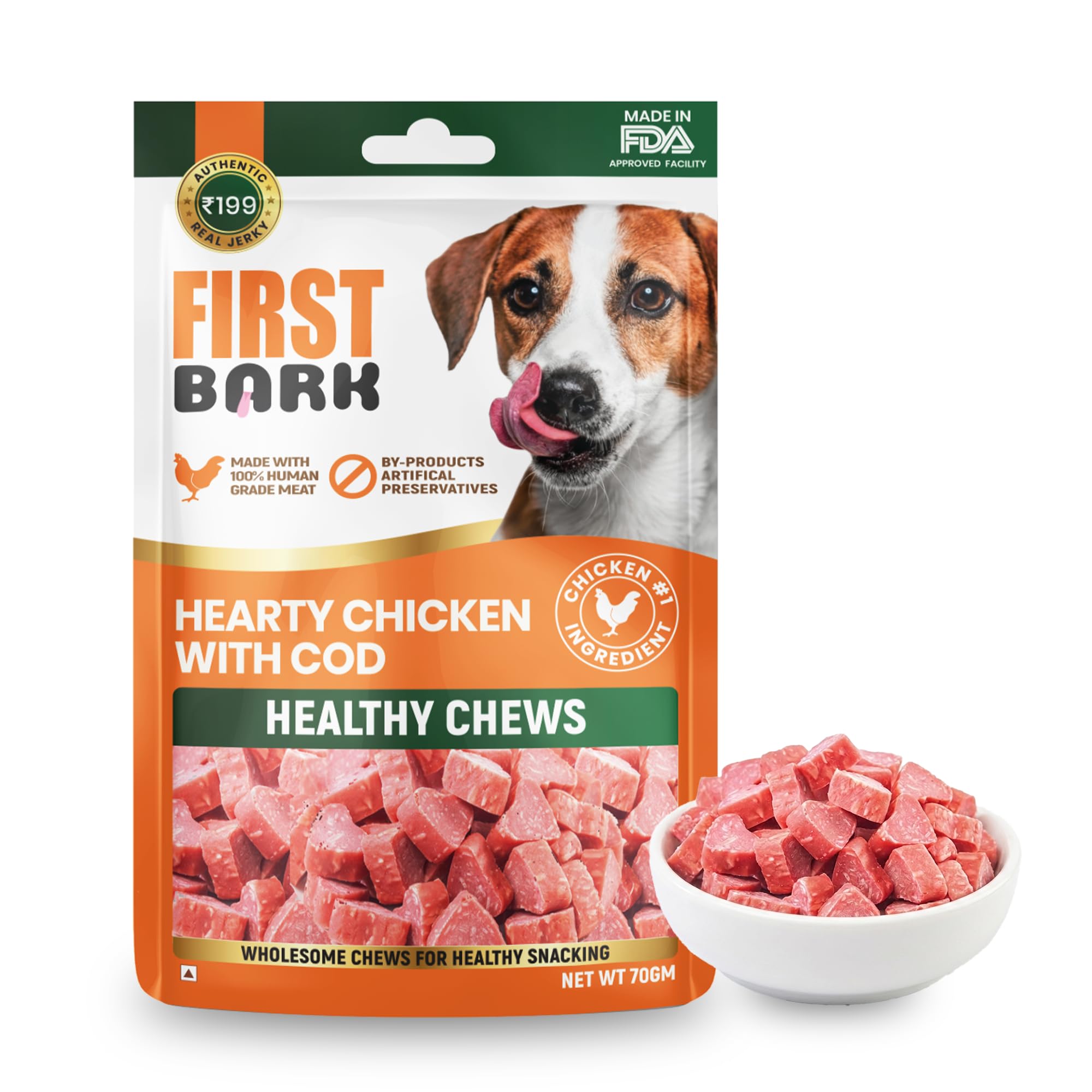 First Bark Dog Treats For Adult Dog & Puppy  Healthy Chews Chicken & Cod Fish Jerky For Dogs, Small Dogs & Shih Tzu | Dog Snack