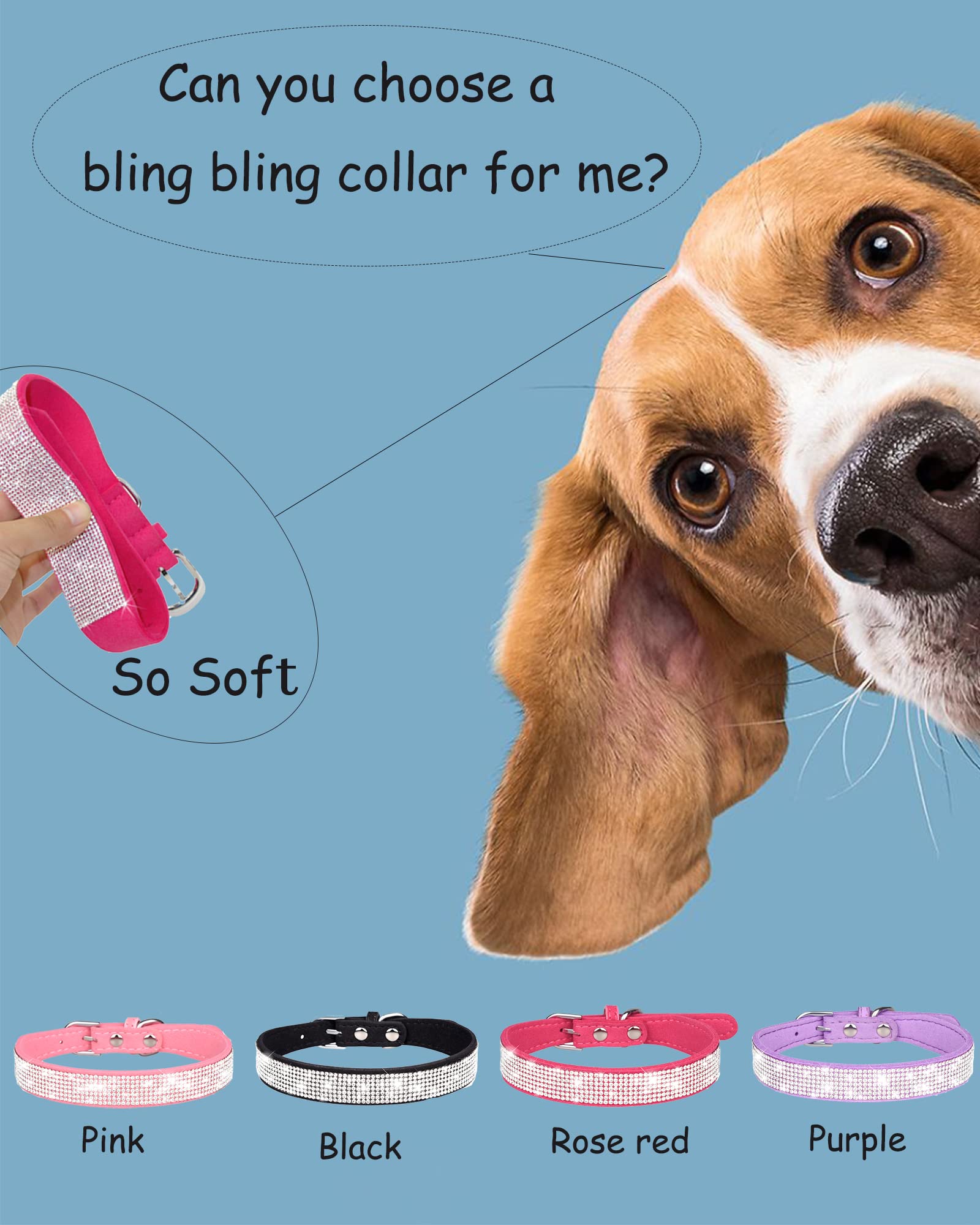 Bling Dog Collar For Small Medium Large Dogs, Rhinestone Dog Collars For Girl And Boy Dog, Diamond Puppy Collars, Adjustable Lea
