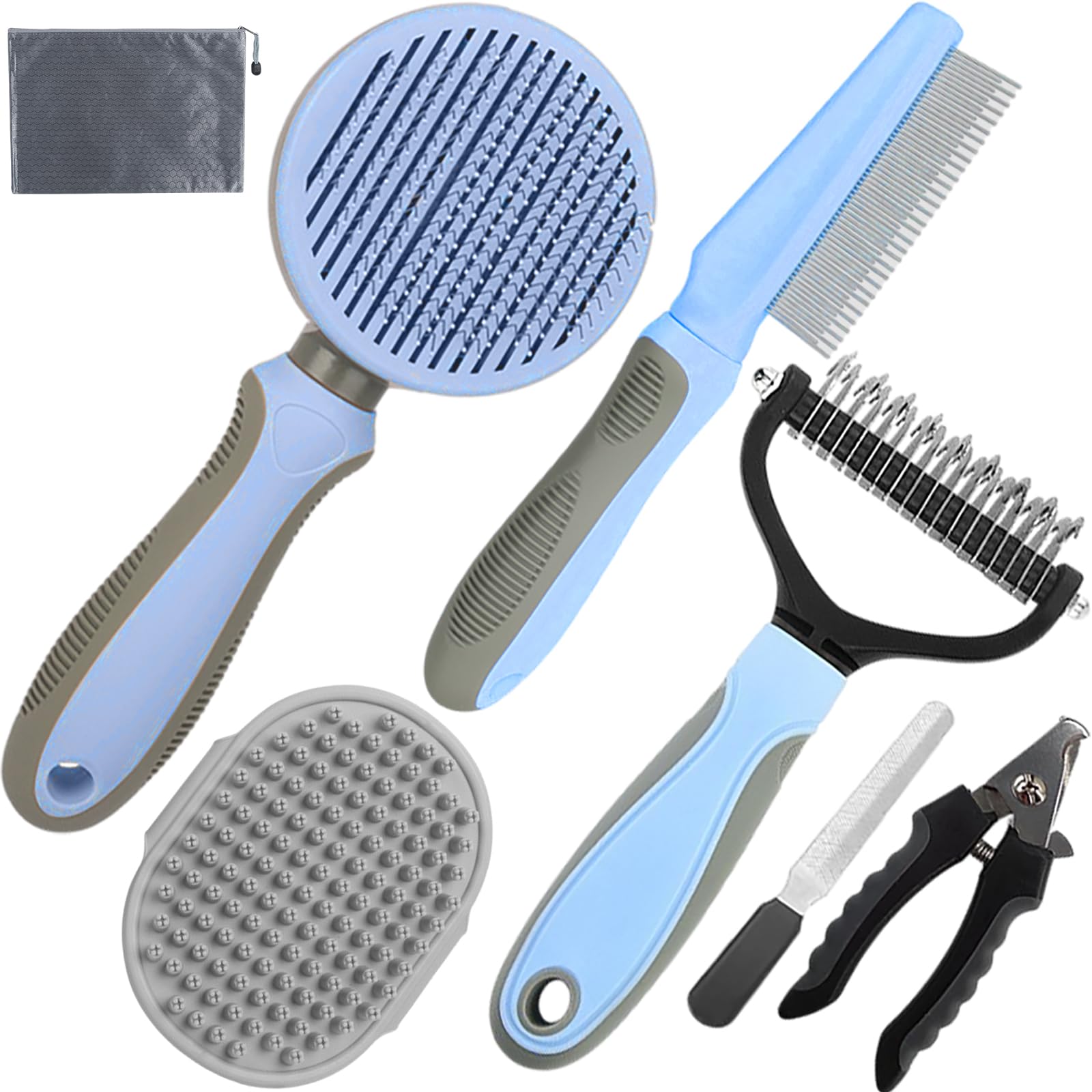 Kueiox Dog Brush For Shedding,7 Pcs Dog Grooming Brush Kit To De-Fur,Dog Hair Slicker Deshedding Brush With Undercoat Rake Comb 