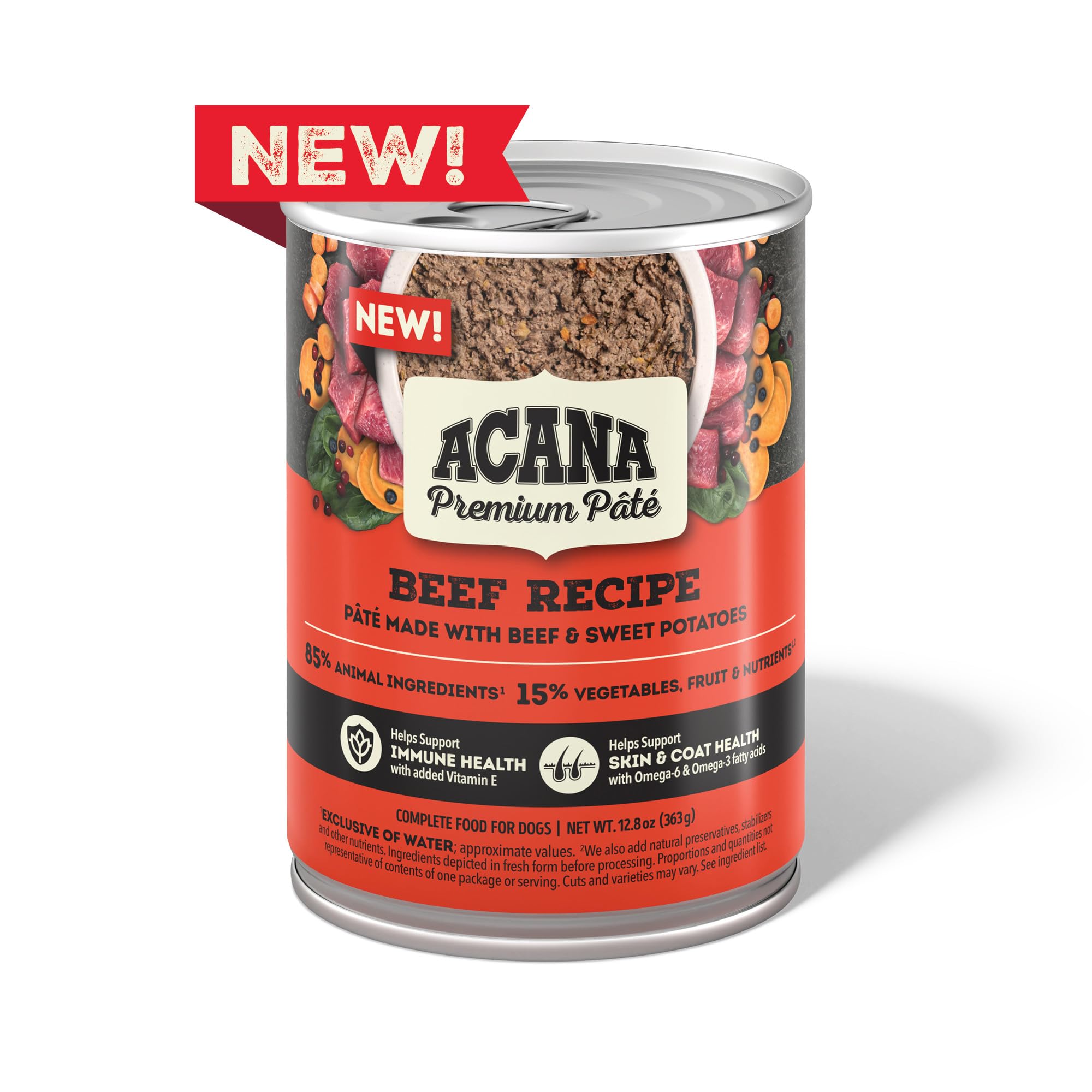 ACANA Premium Pate in Bone Broth Grain-Free Wet Dog Food Beef Recipe 12.8oz Cans (12 Count)