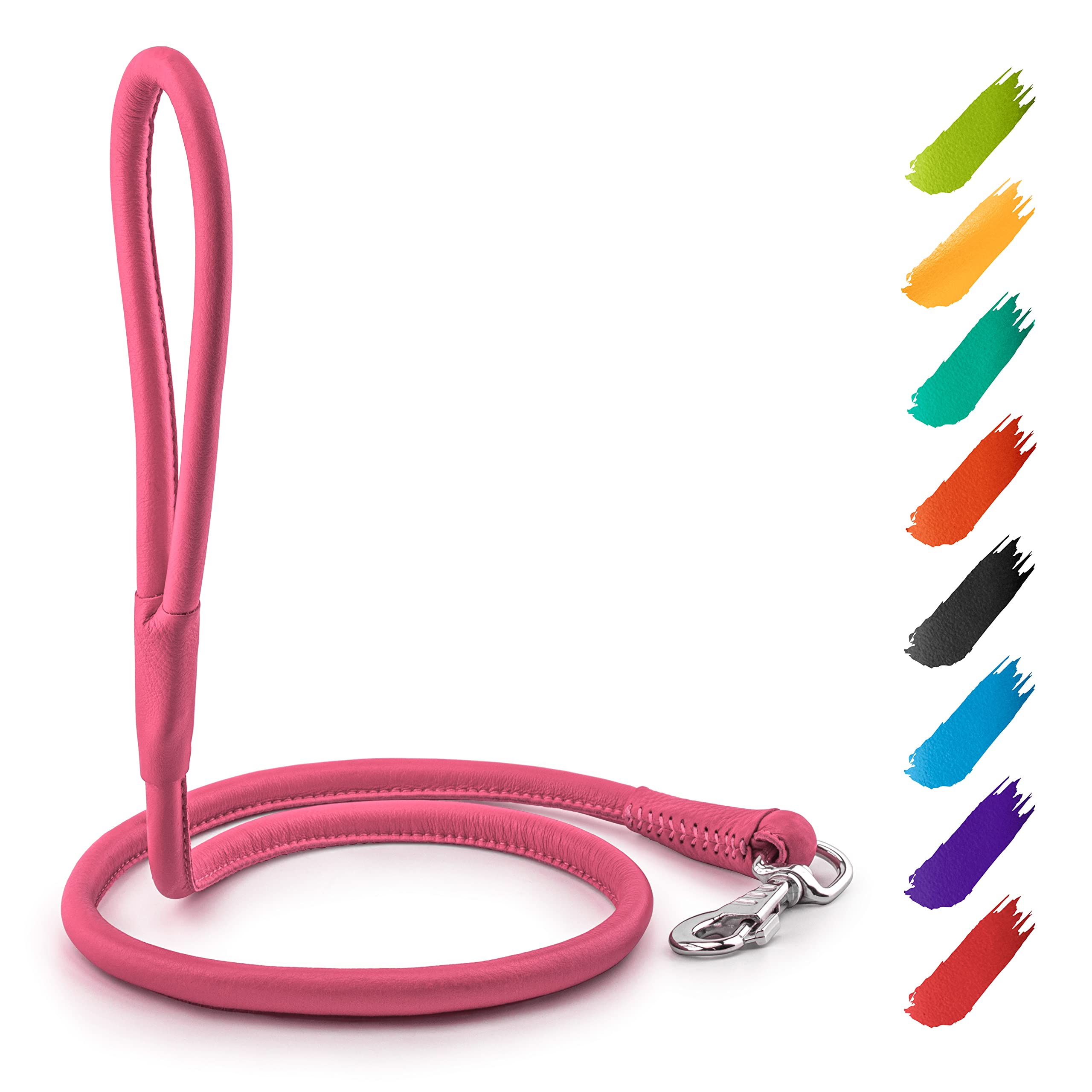 Waudog Rolled Leather Dog Leash 4Ft * 0.3 In For Small Medium And Large Dogs - Heavy Duty Leather Puppy Leash For Outdoor Walkin
