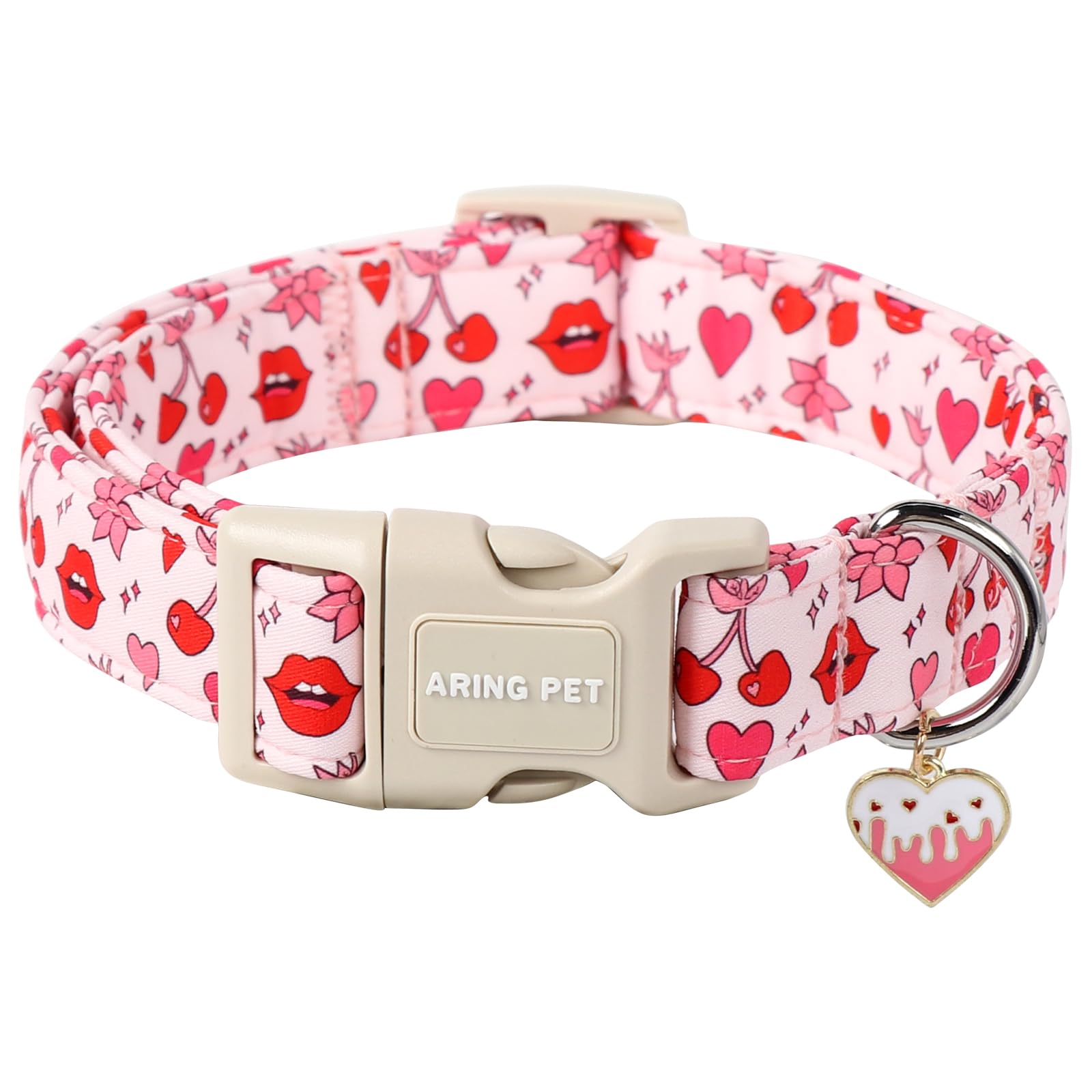 Aring Pet Valentine'S Dog Collar-Cute Pink Heart Dog Collars, Adjustable Valentine Lips Pet Collars Puppy Collar With Quick Rele