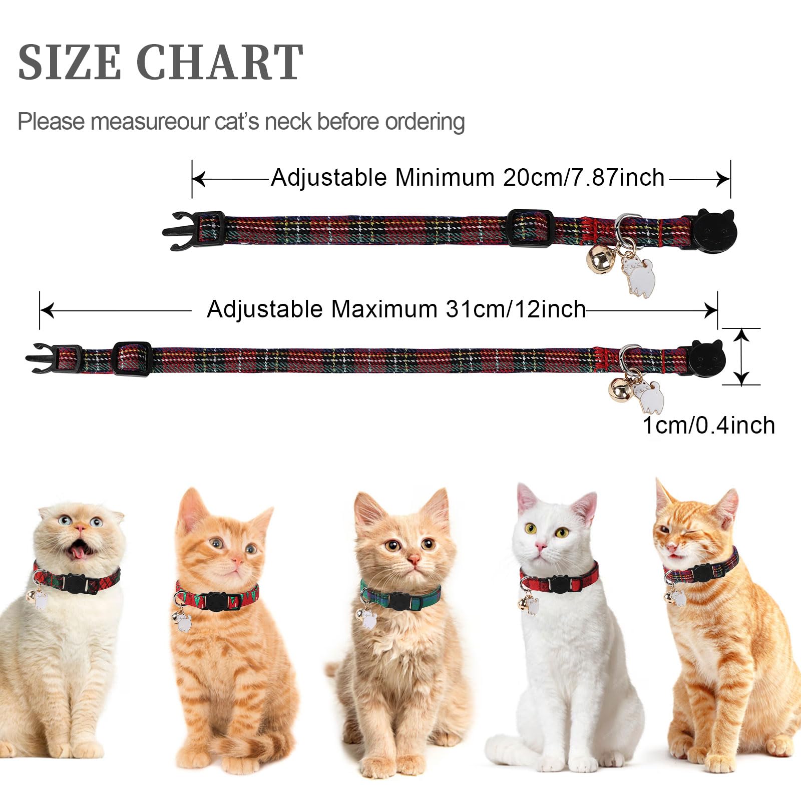 Unique Style Paws 2 Pack Christmas Kitten Collar Breakaway With Bell & Pendant, Adjustable Safety Cat Cotton Collars For Girl Bo