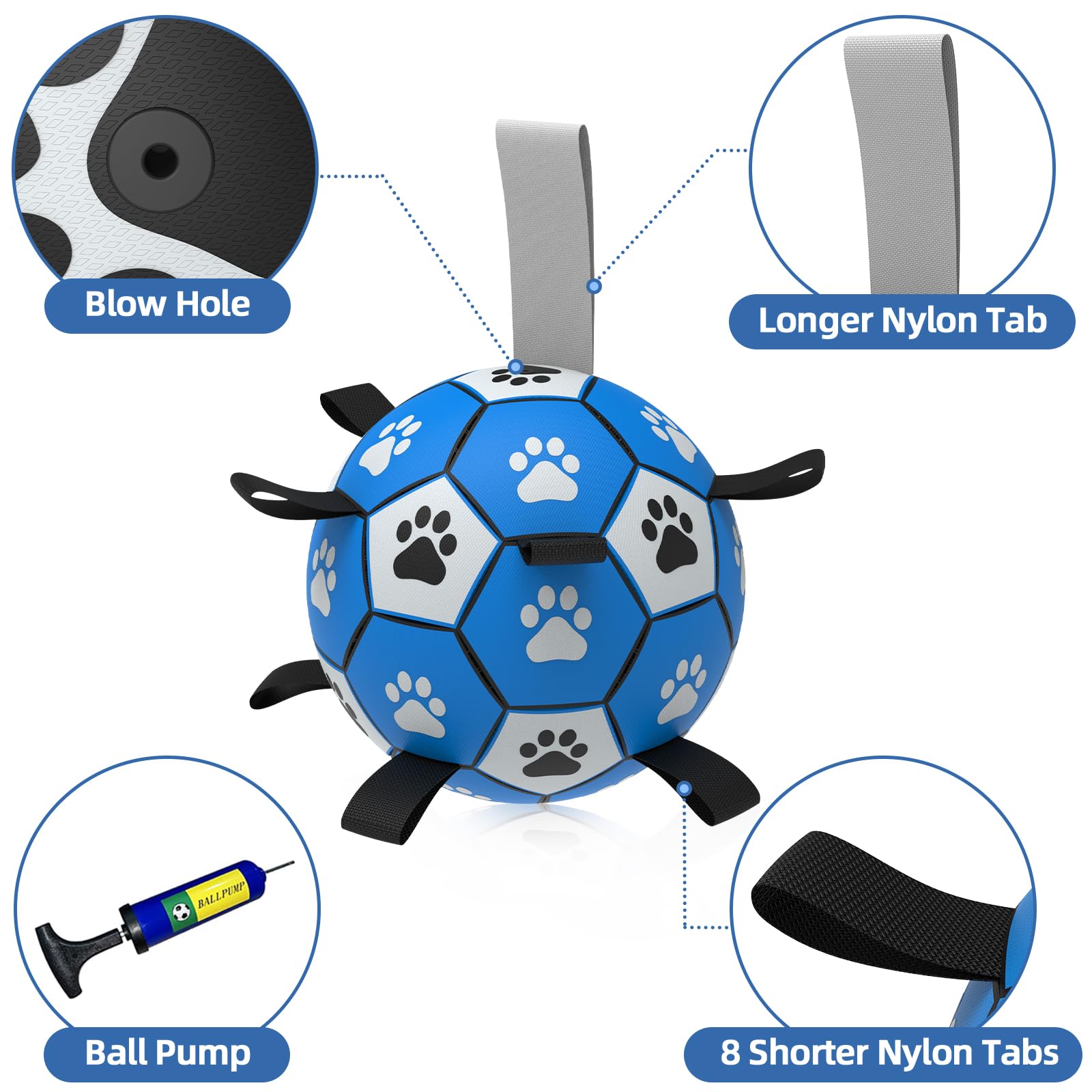 QDAN Extra Large Dog Soccer Ball - Durable Polyurethane, Dark Blue, 9 Inch, Outdoor Toy with Straps for Large Dogs