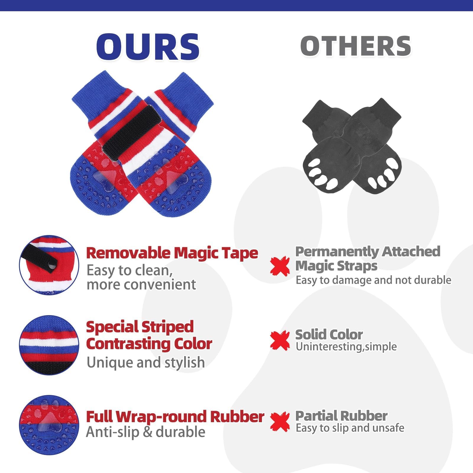 Kooltail Anti Slip Dog Socks For Hardwood Floors To Prevent Licking Paws With Grippers, 2 Pairs Paw Protector, Double Sides Stri
