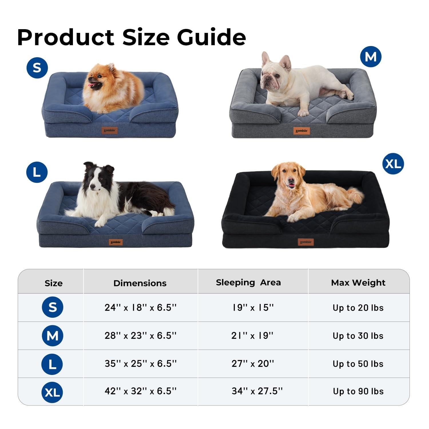 Zomisia Orthopedic Dog Bed For Large Sized Dogs, Washable Dog Beds With Bolsters, Memory Foam Pet Sofa With Removable Waterproof