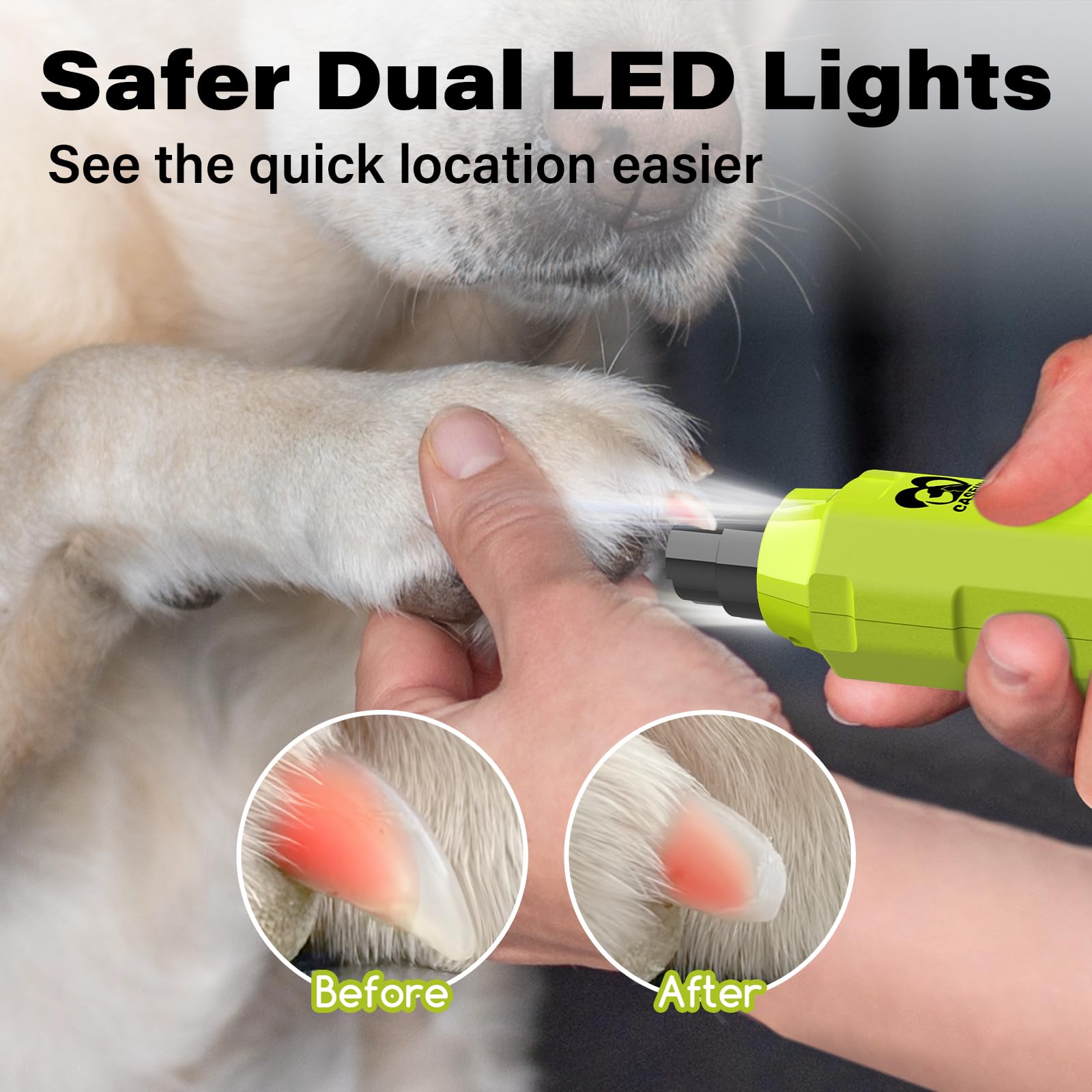 Casfuy 6-Speed Dog Nail Grinder - Super Quiet Rechargeable Trimmer for Large Medium Small Dogs - Green, Model N60