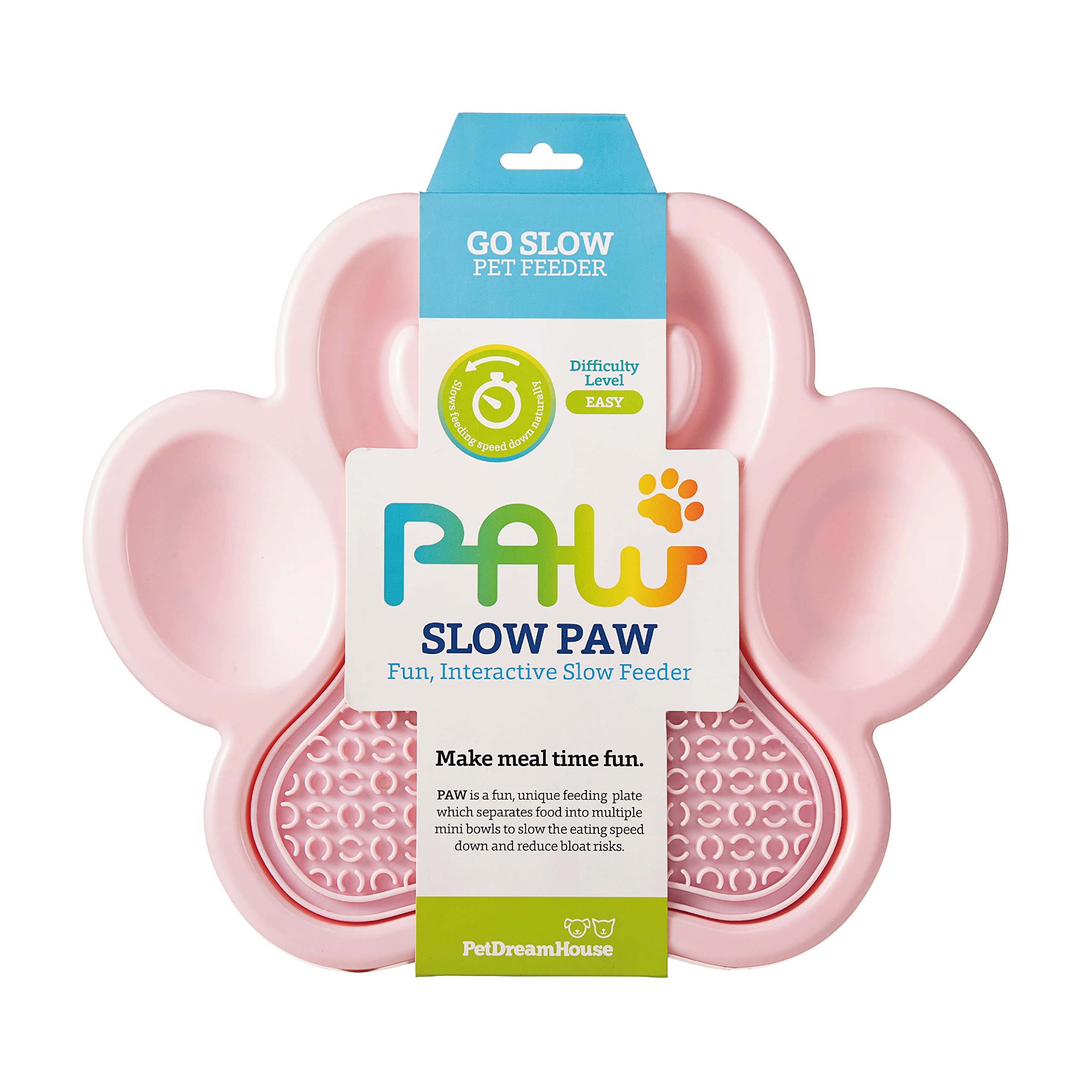 PetDreamHouse PAW 2-in-1 Slow Feeder Interactive Bowl with Removable Lick Mat - Pink