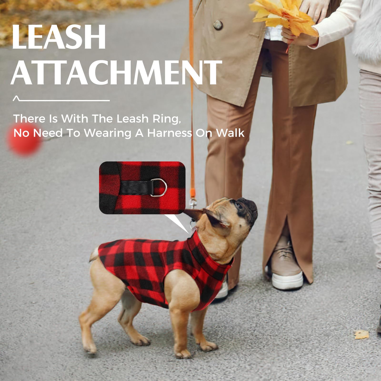 Soft Warm Dog Sweater, Winter Dog Clothes - Stretchy Fleece Vest With D Ring Leash (Red Plaid, Xs)