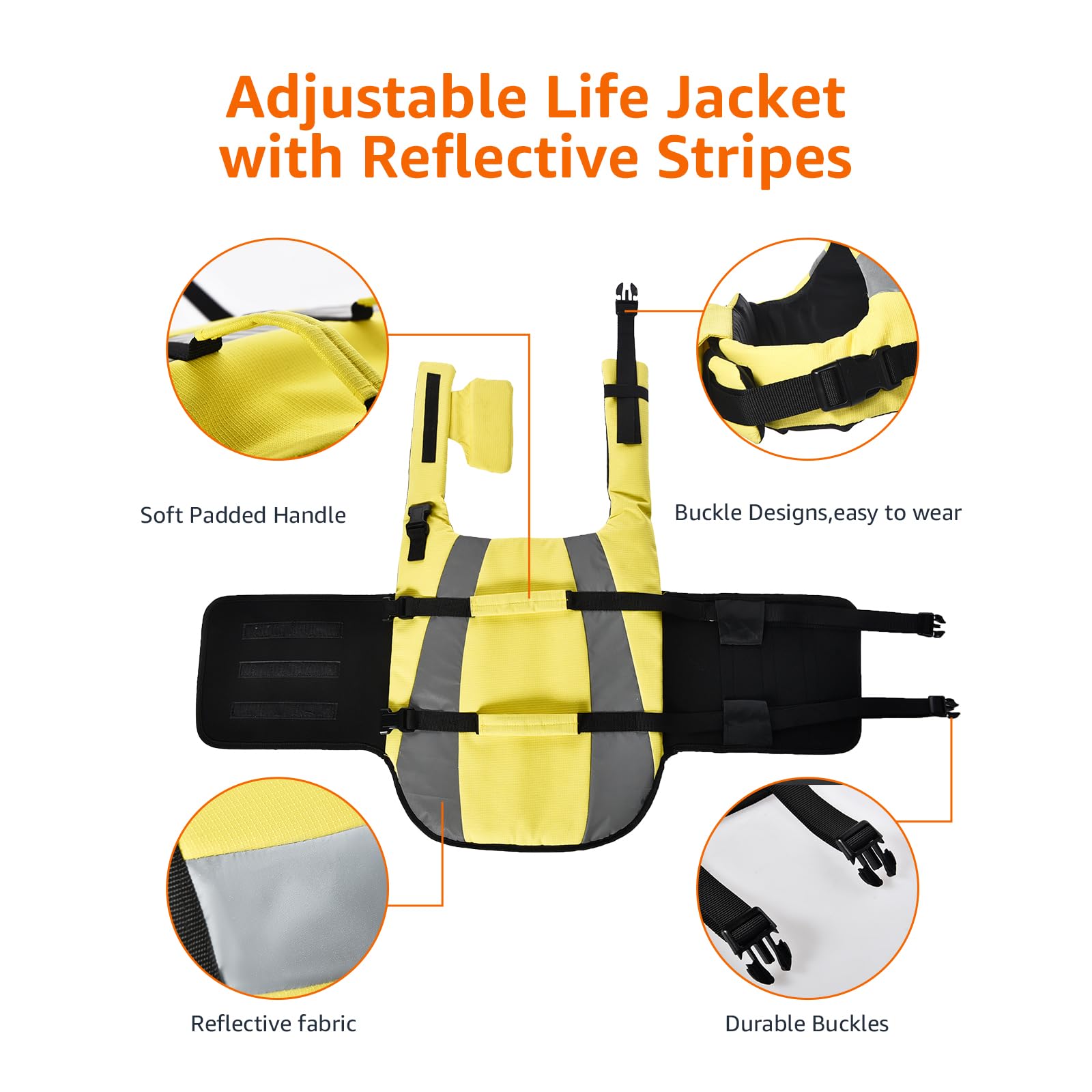 Amazon Basics Dog Adjustable Life Jacket With Reflective Stripes, Yellow, X-Large